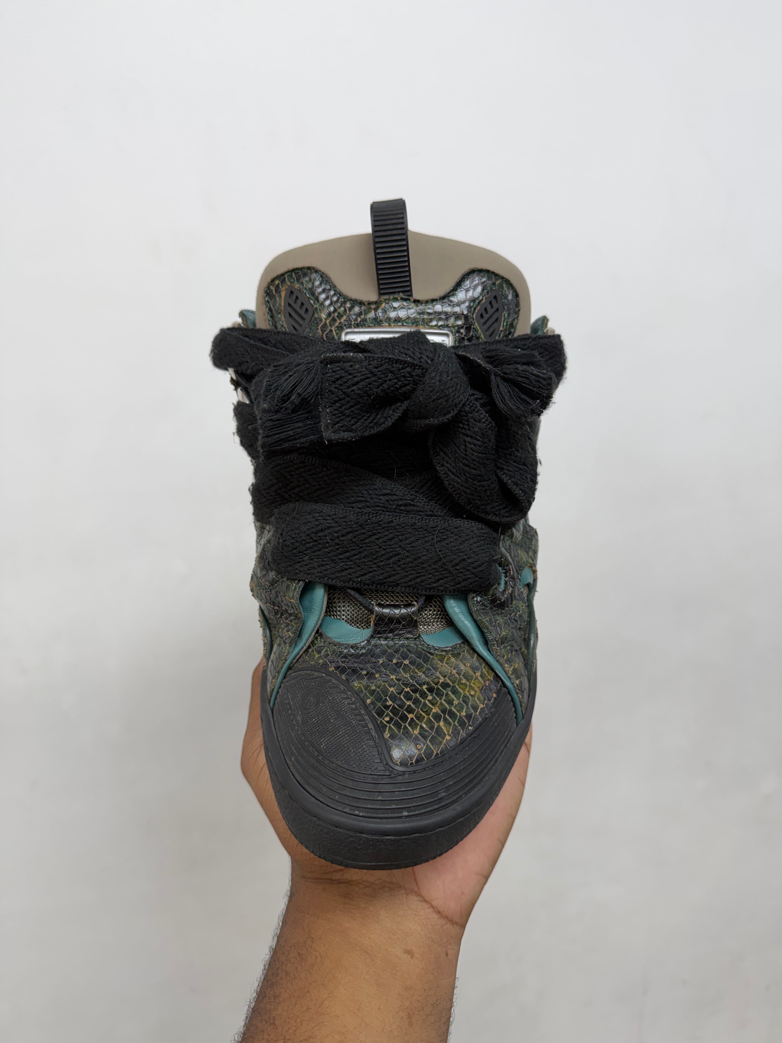 Lanvin Black Snakeskin Curb Sneakers
