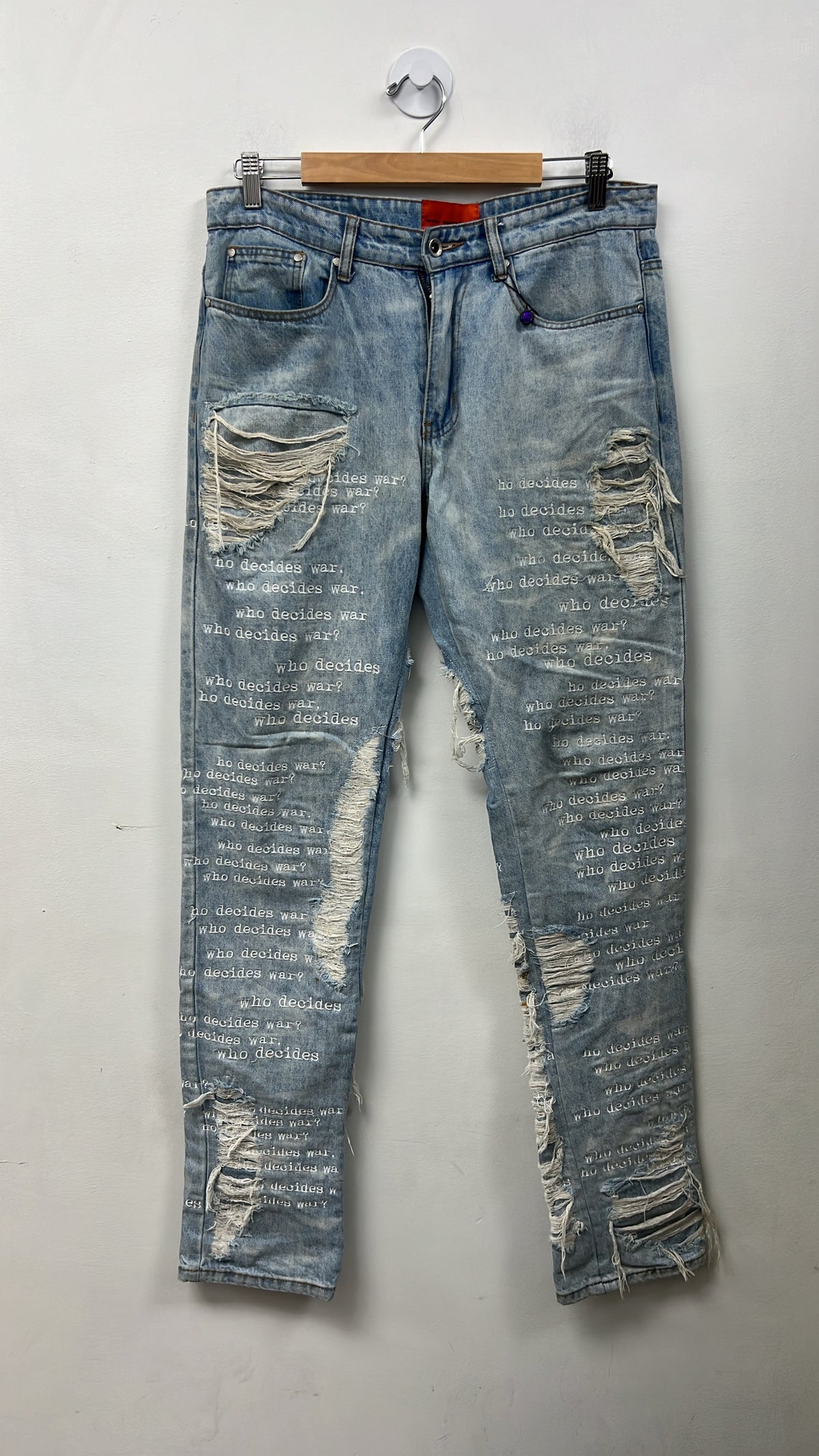 Who Decides War Light Wash Scripture Jeans