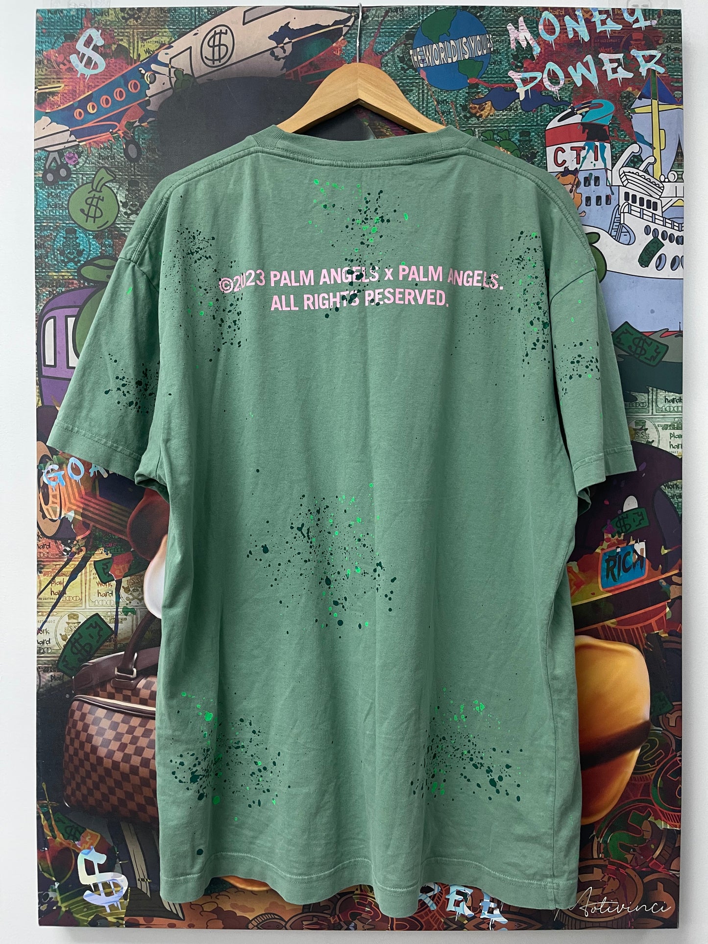 Palm Angels Green Paint Splatter Tee Used