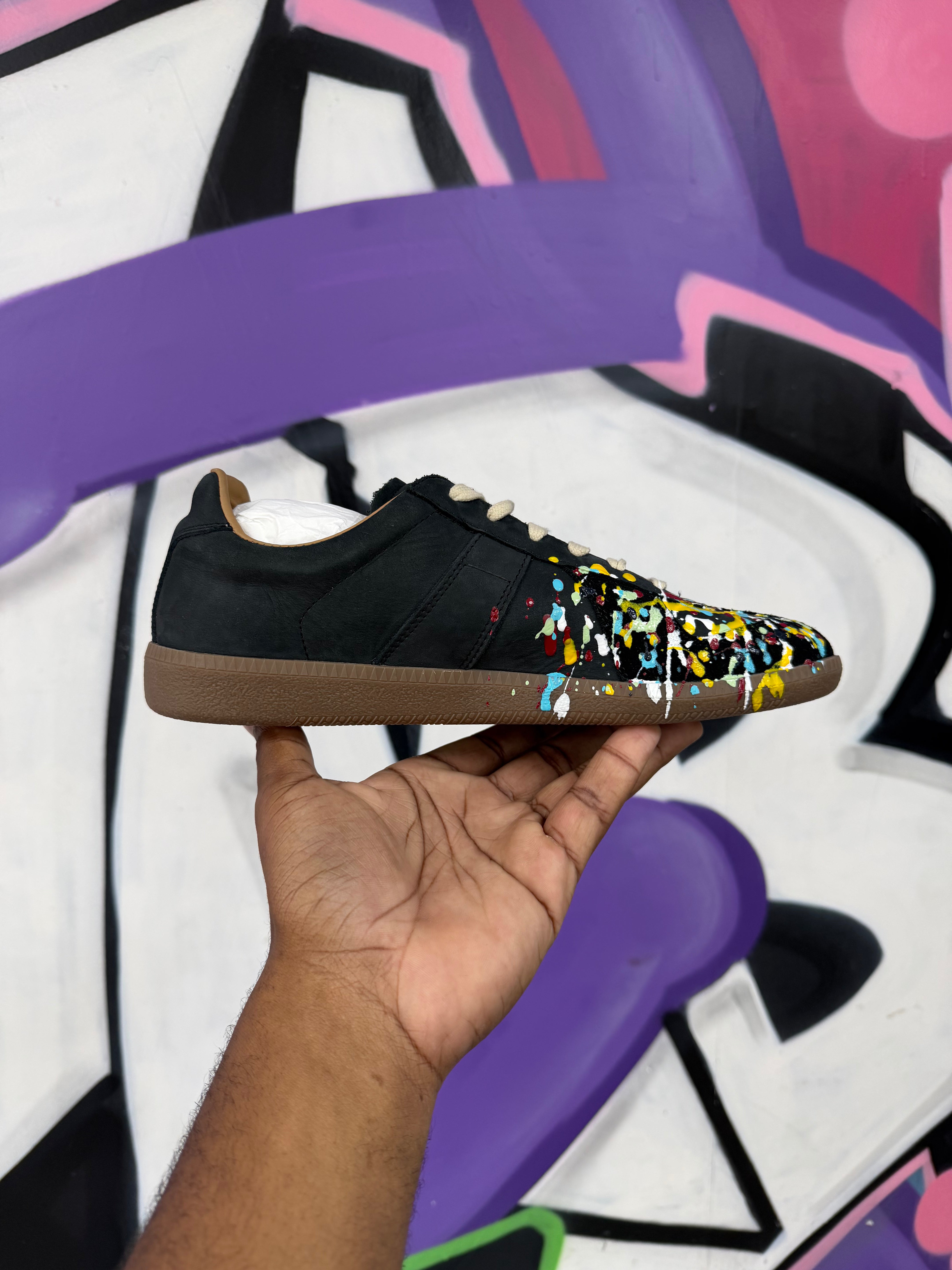 Maison Margiela Black Paint Splatter Replica Low Sneakers