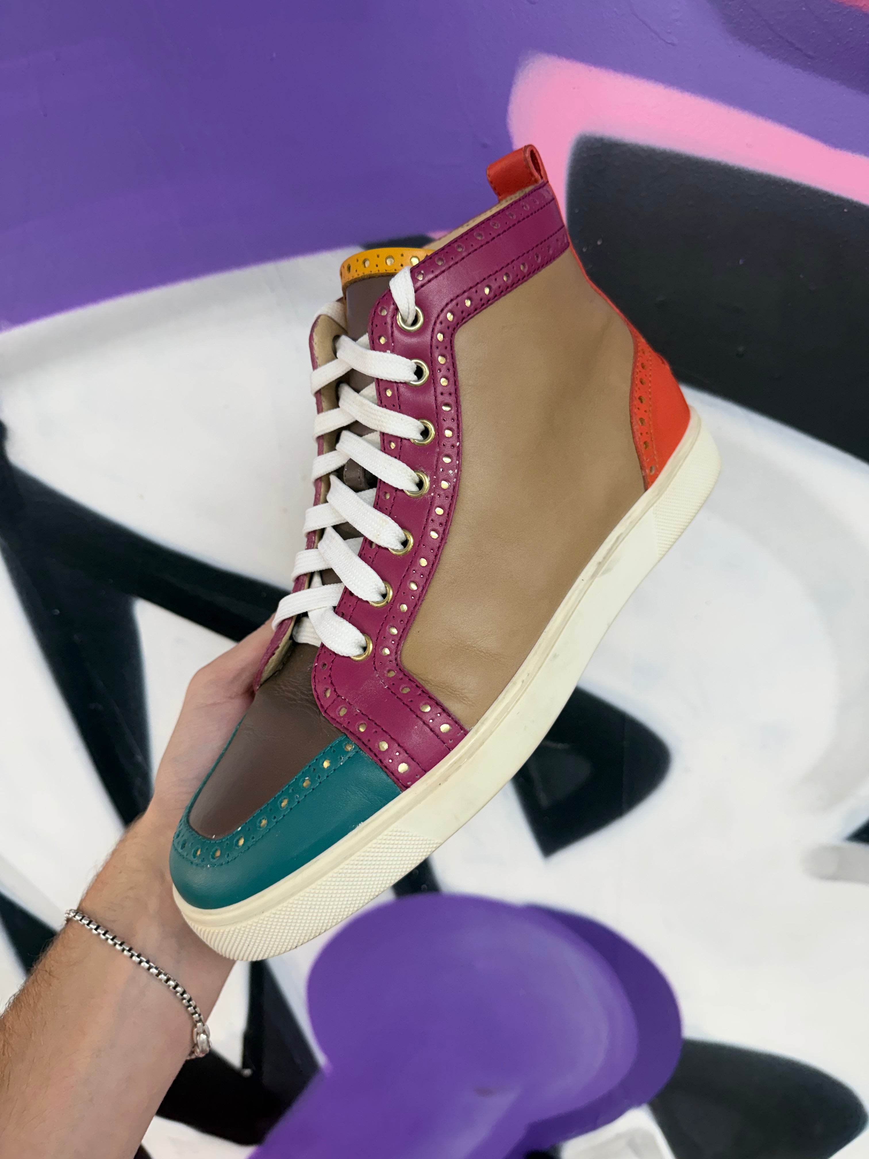Christian Louboutin Brown Maroon Teal Sneakers