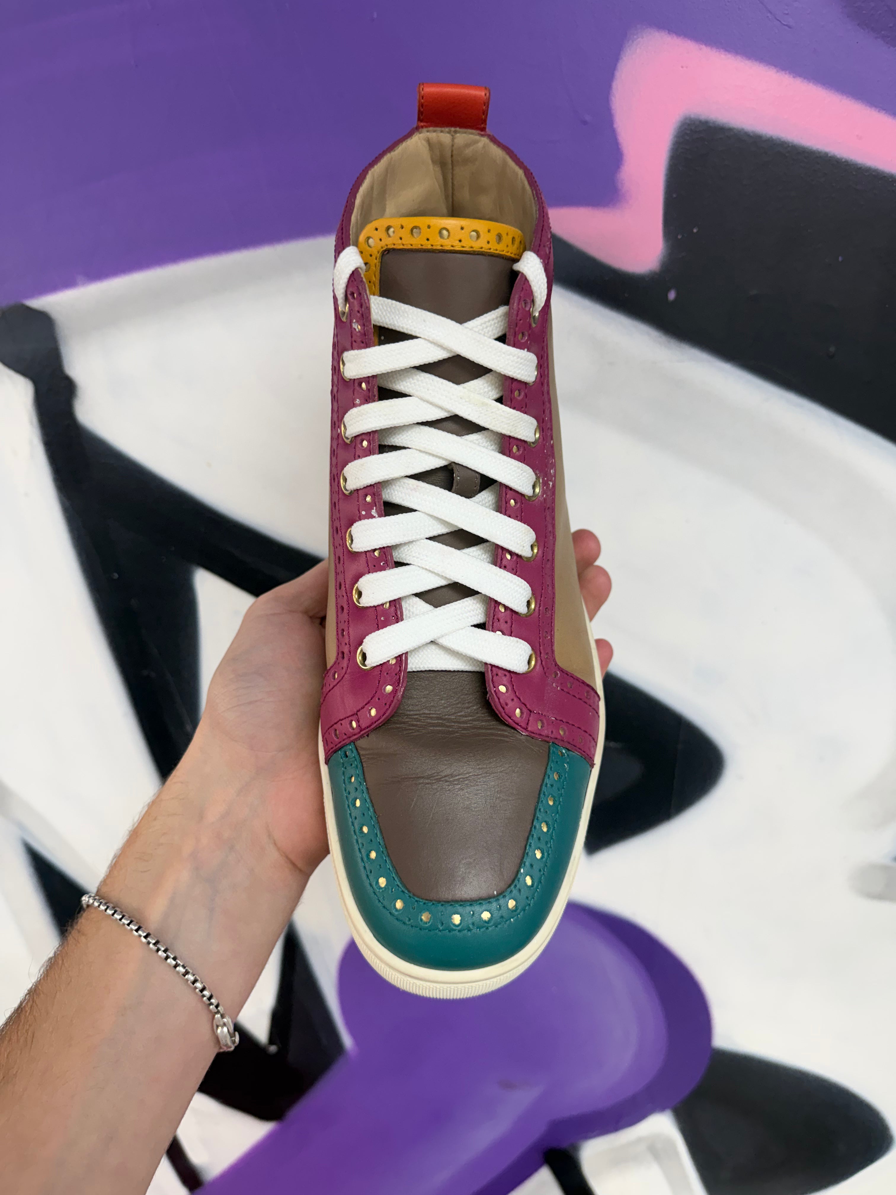 Christian Louboutin Brown Maroon Teal Sneakers