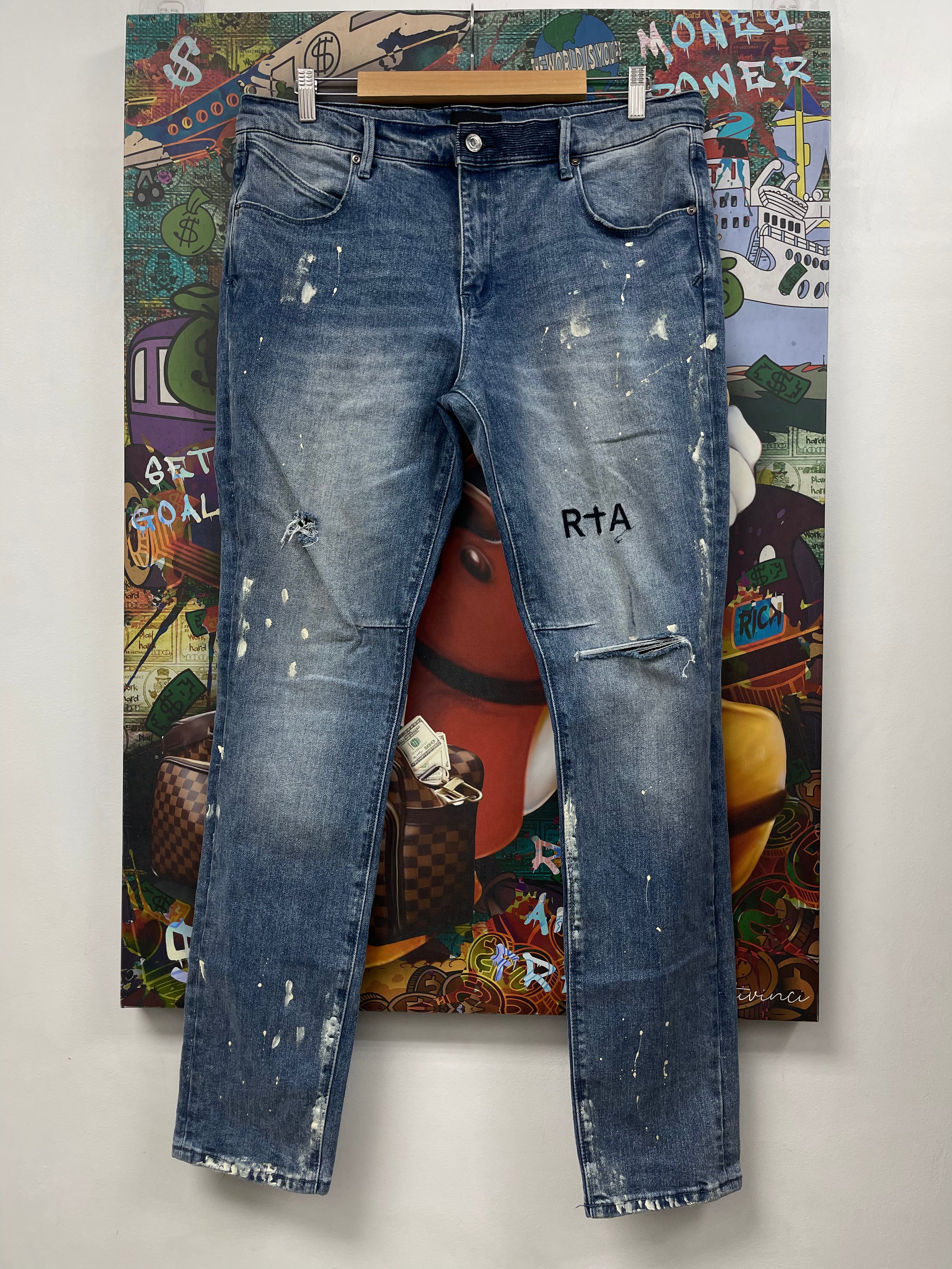 RTA Light Wash White Splatter Jeans