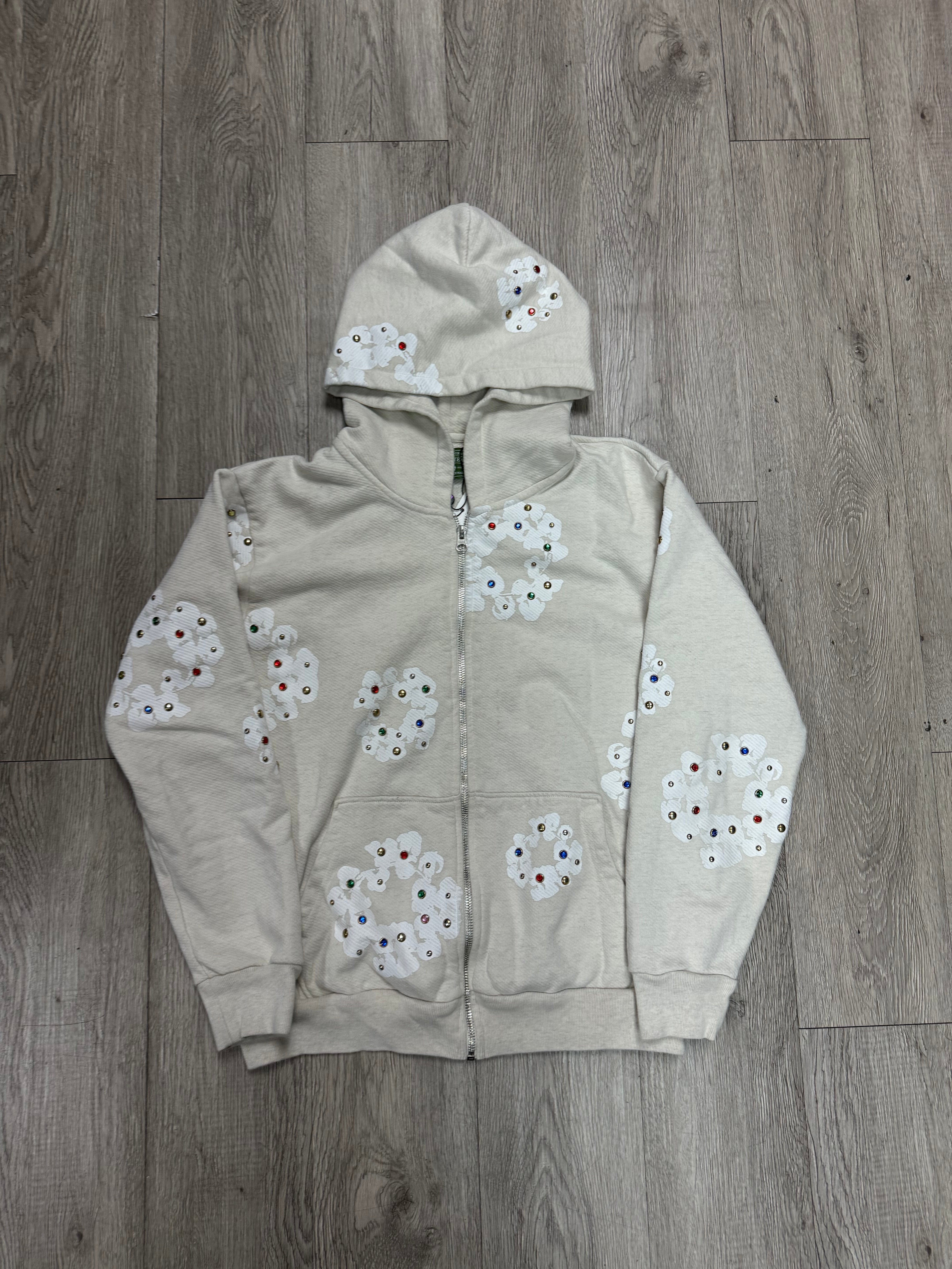 Denim Tears Rhinestone Cream Hoodie
