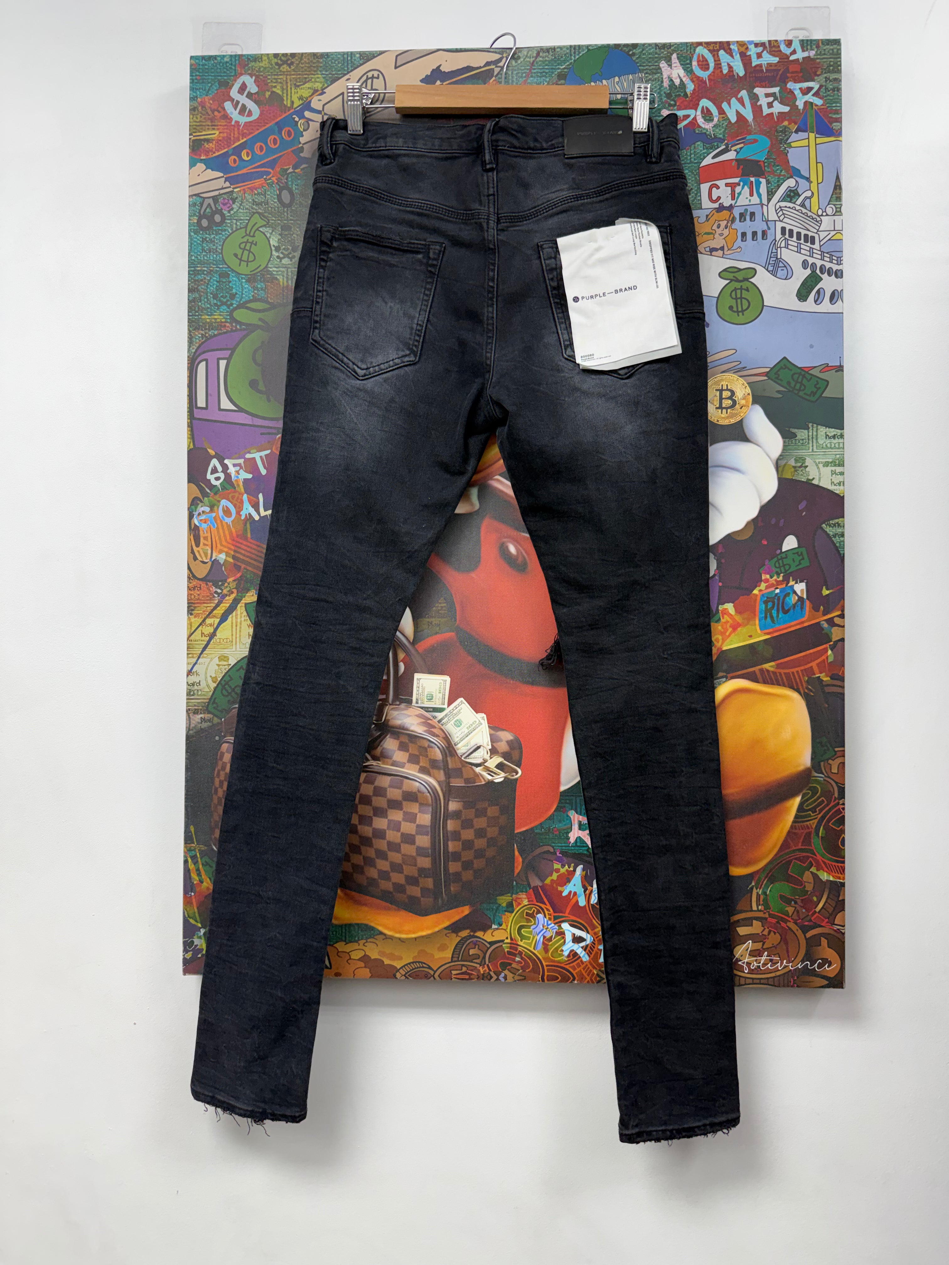 Purple Brand Black Wash Knee Blowout Jeans