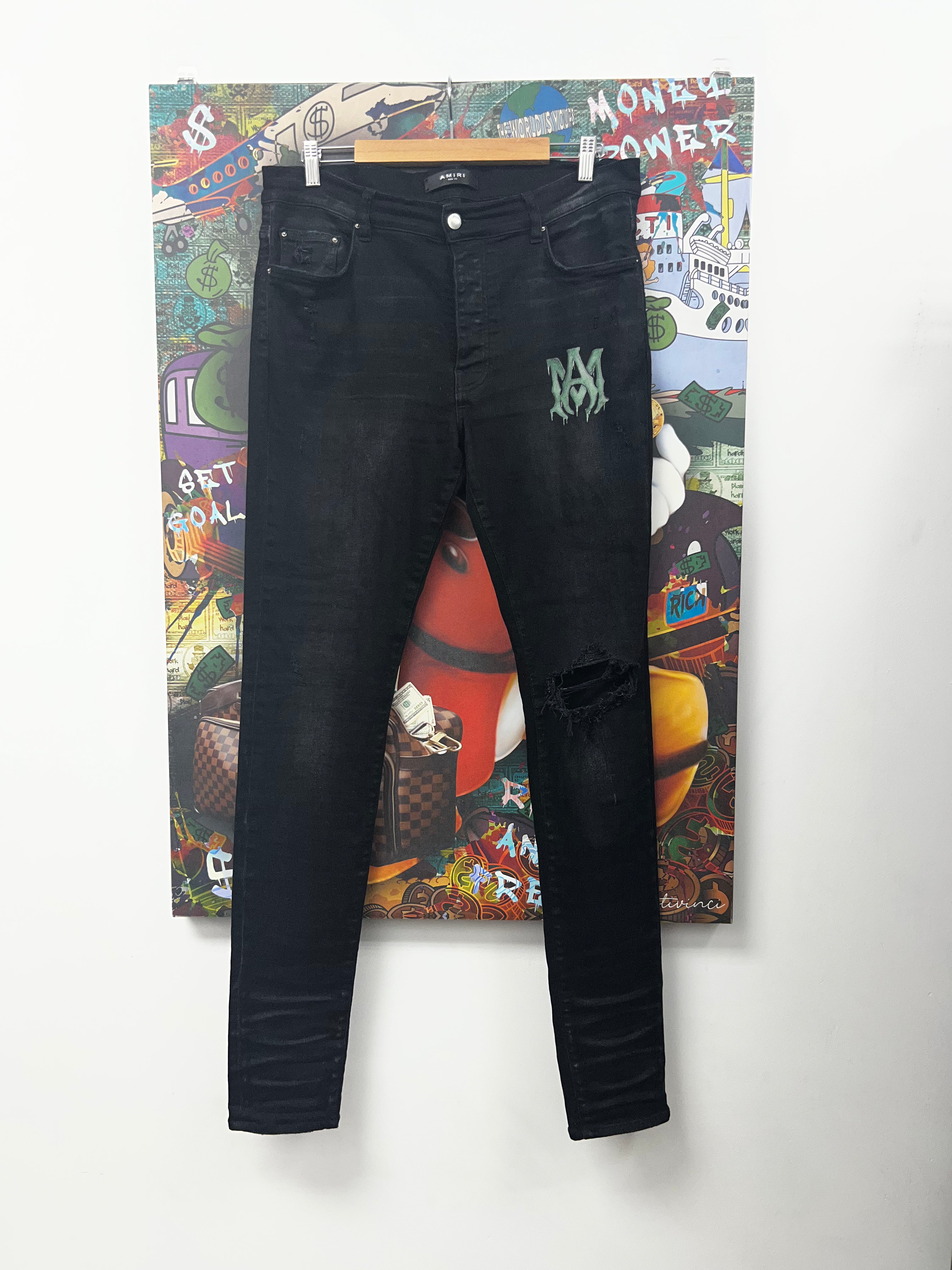 Amiri Black Wash Slime Green MA Jeans