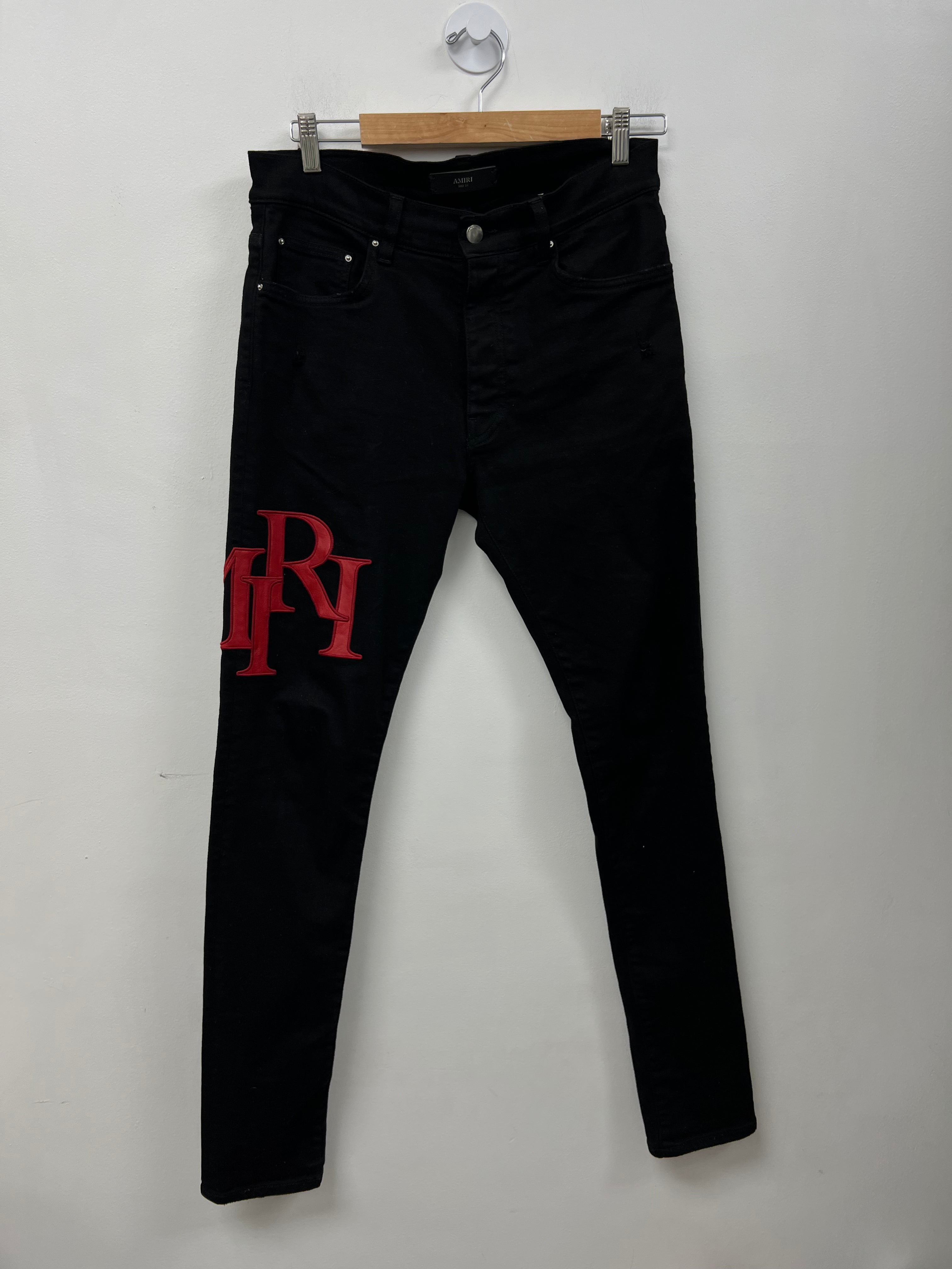 Amiri Black Red Staggered Logo Jeans