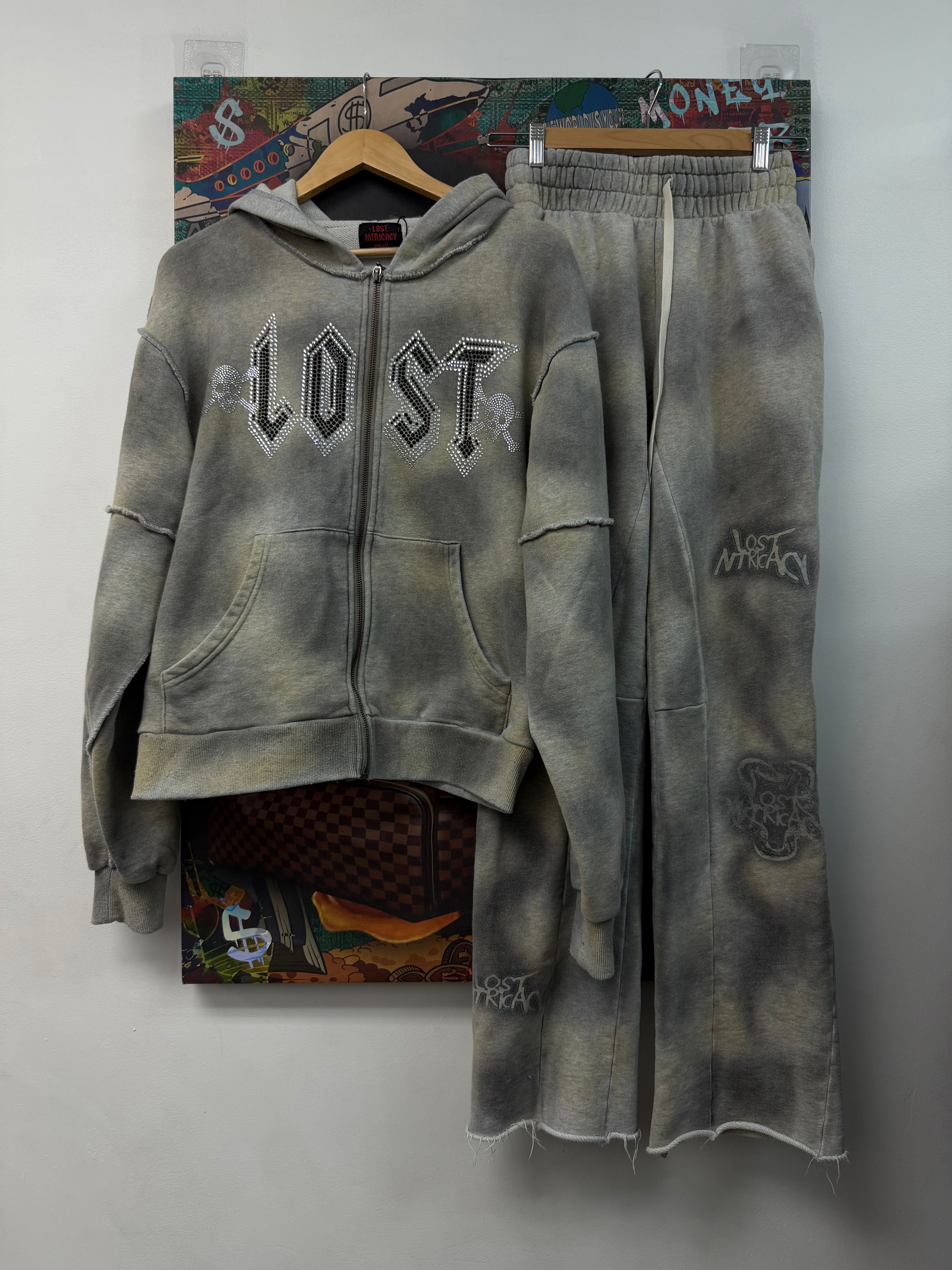 Lost Intricacy Grey Rhinestone Sweatsuit
