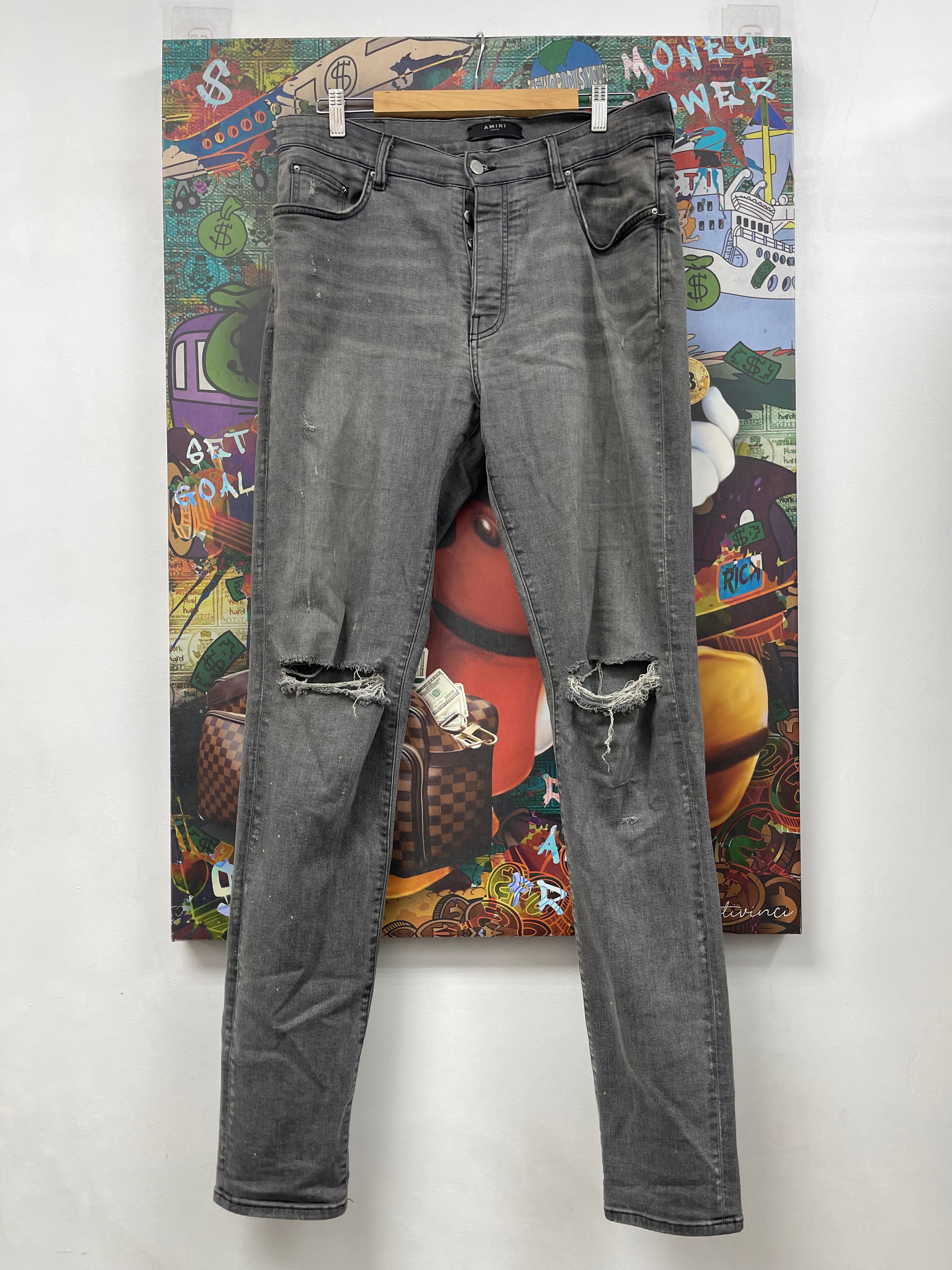 Amiri Grey Knee Rip Jeans