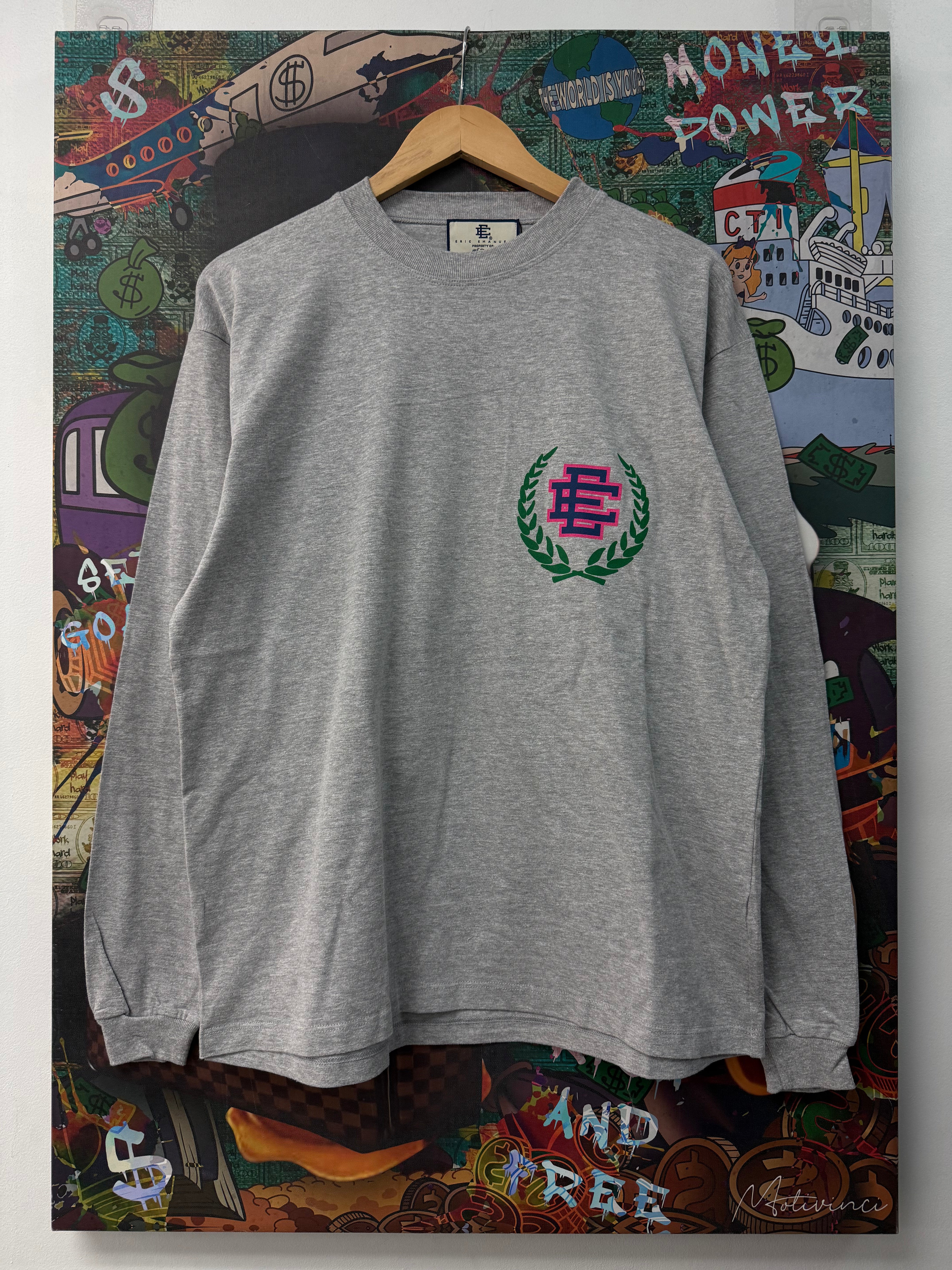 Eric Emanuel Grey Navy Pink Wreath Logo Long Sleeve