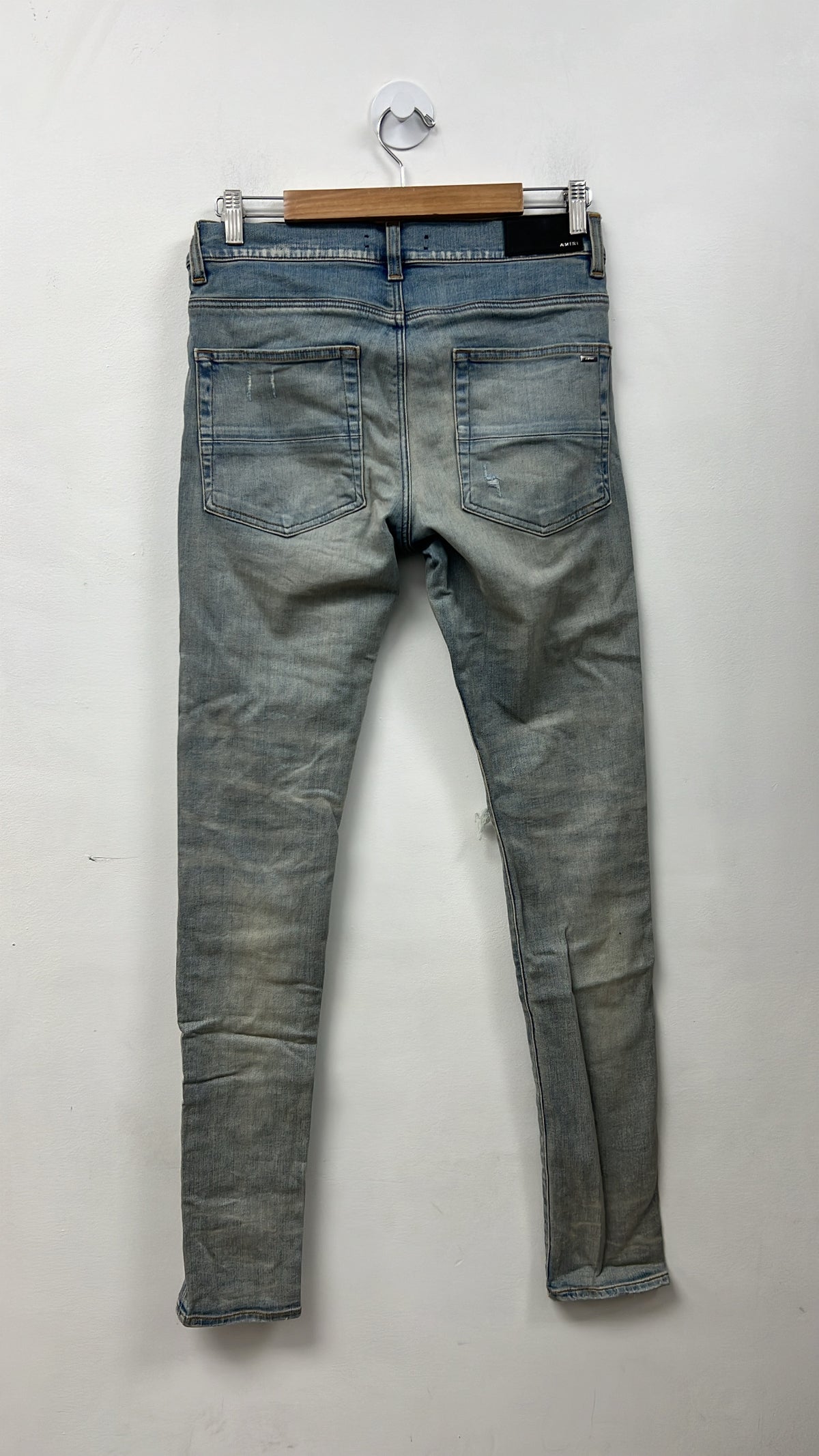 Amiri MX1 Light Wash Blue Suede Patch Jeans