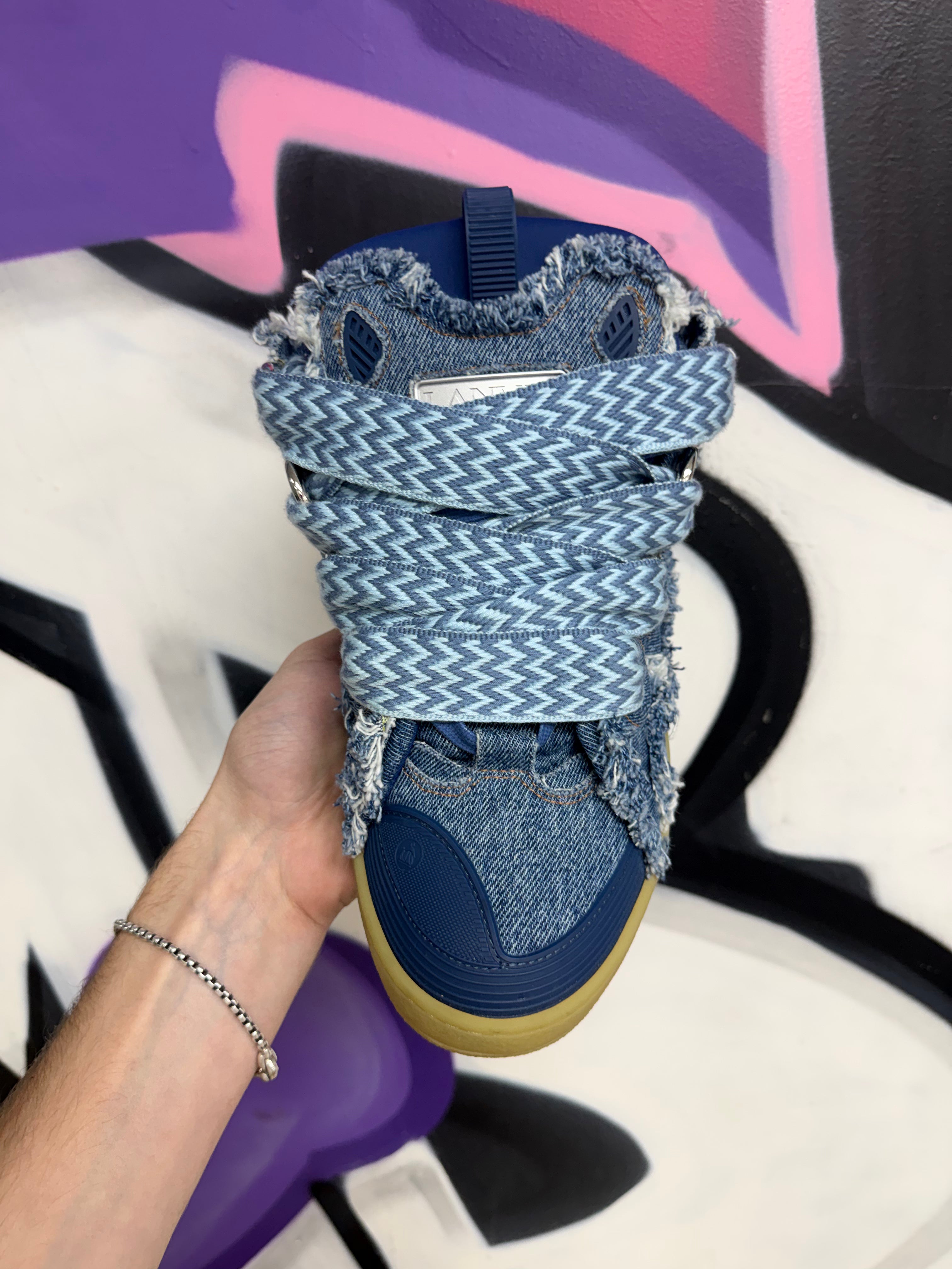 Lanvin Denim Blue Gum Curb Sneakers