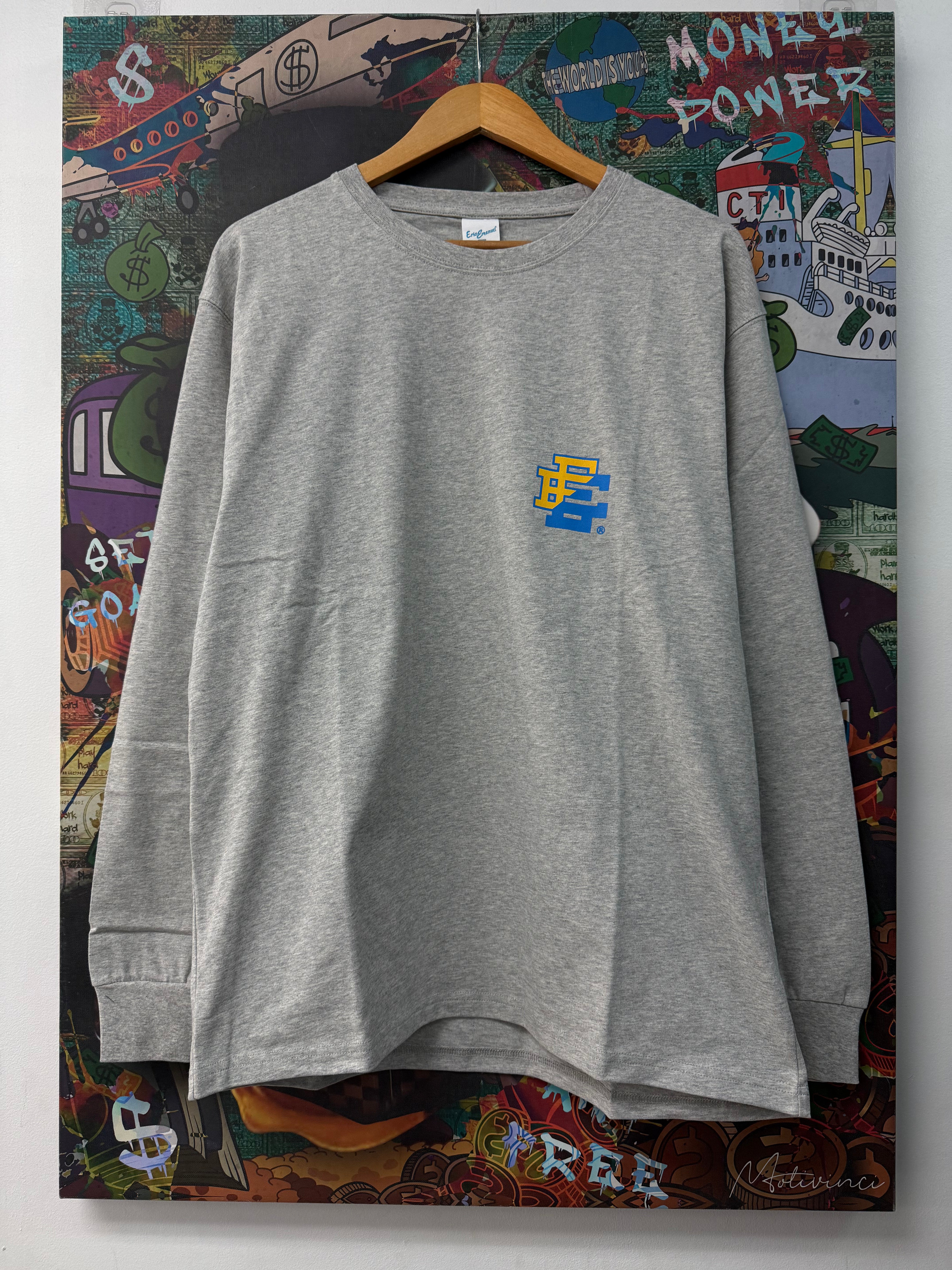 Eric Emanuel Grey Blue Yellow Split Logo Long Sleeve