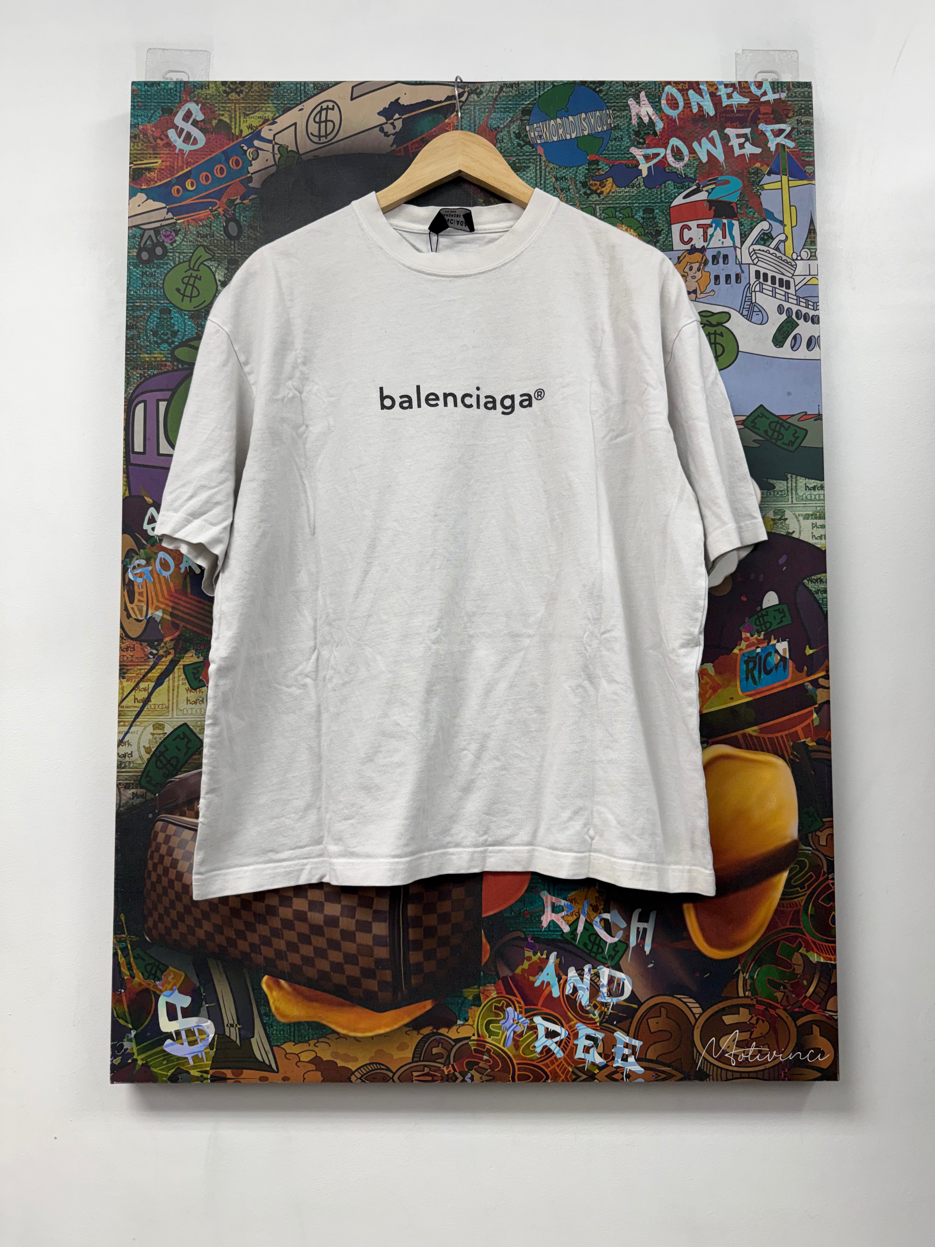 Balenciaga White Trademark Logo (Stained) Tee