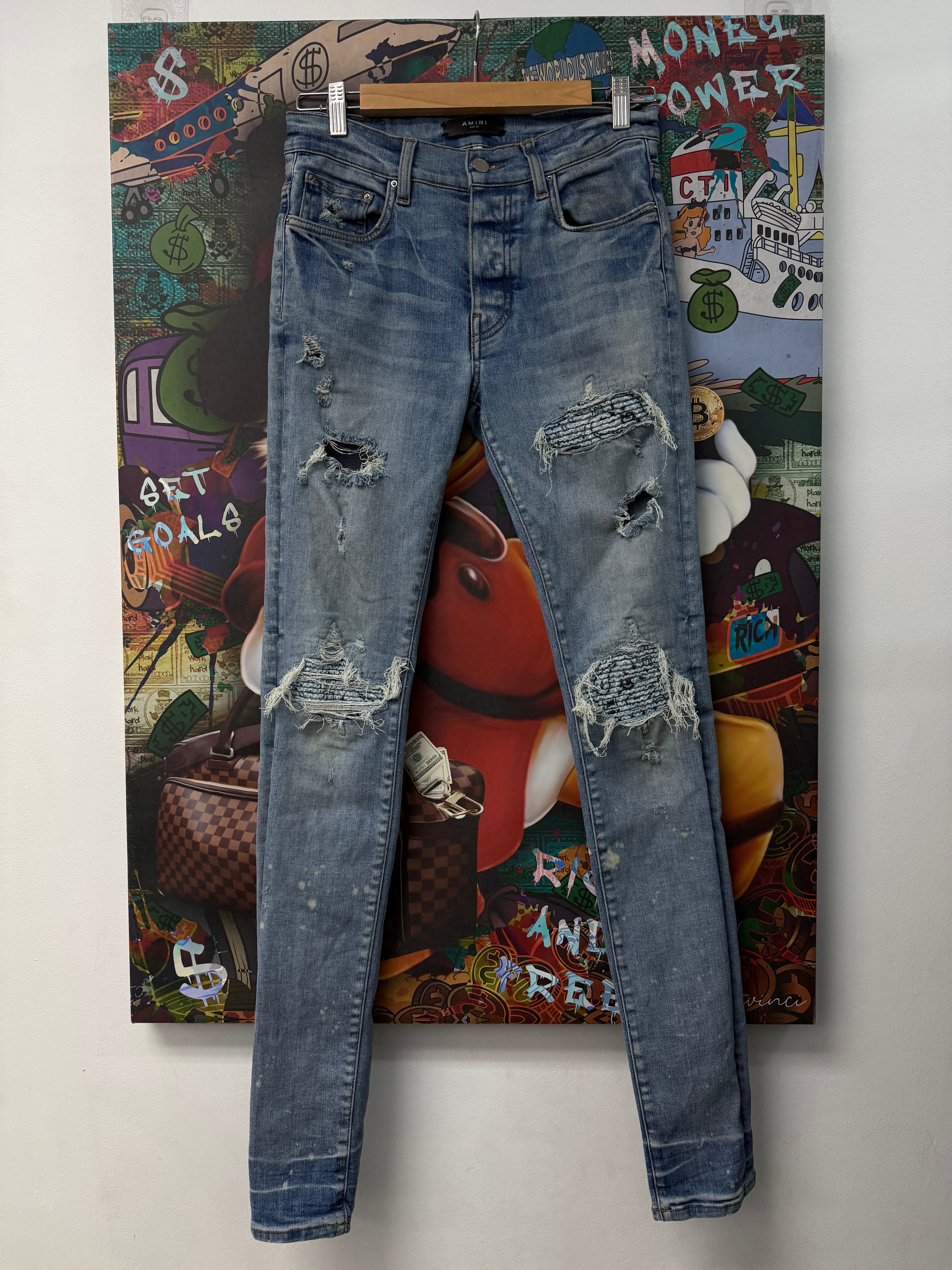 Amiri Light Wash Baby Blue Paisley Patch MX1 Jeans