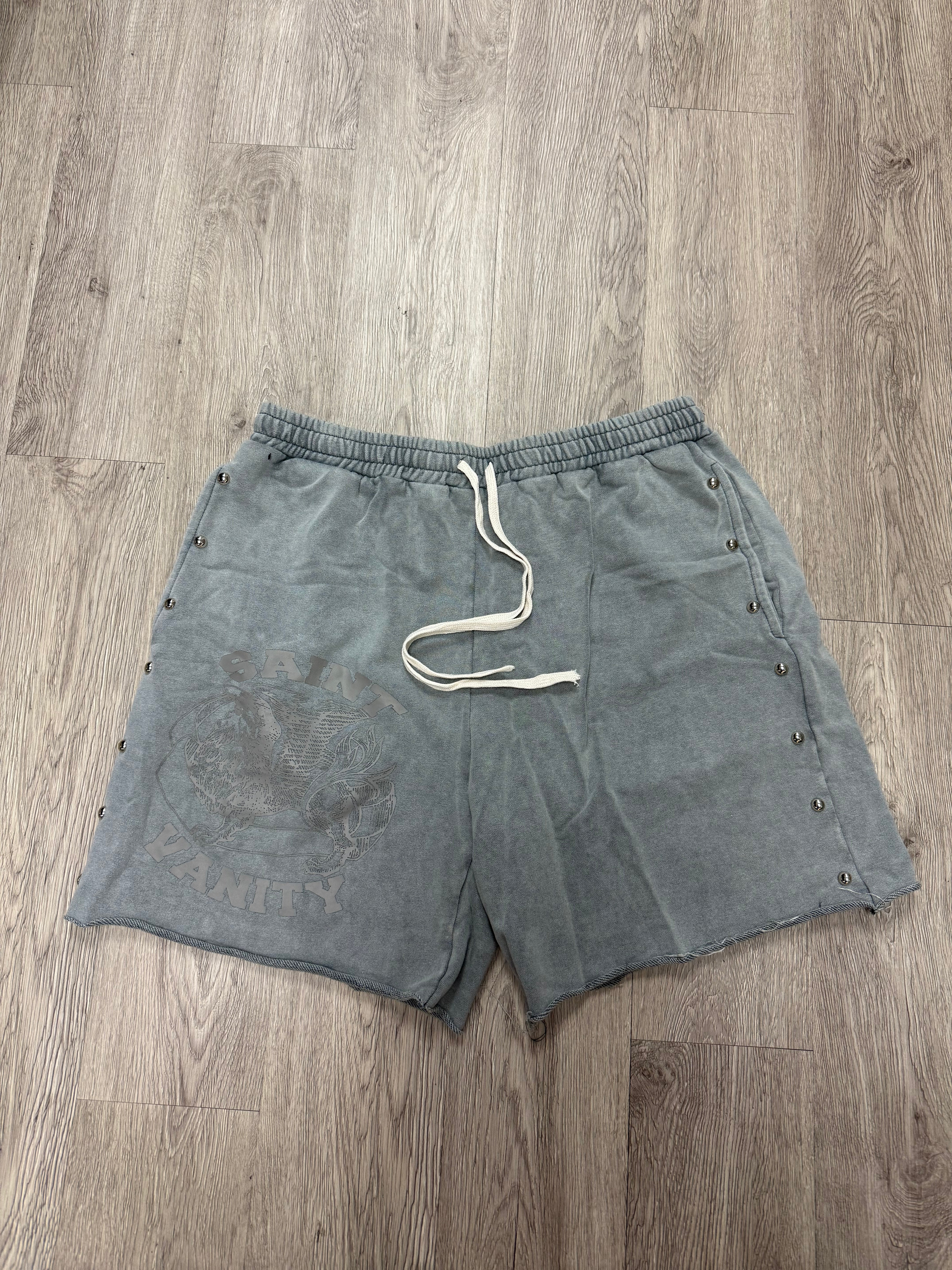 Saint Vanity Terry Cloth Grey Studded Shorts