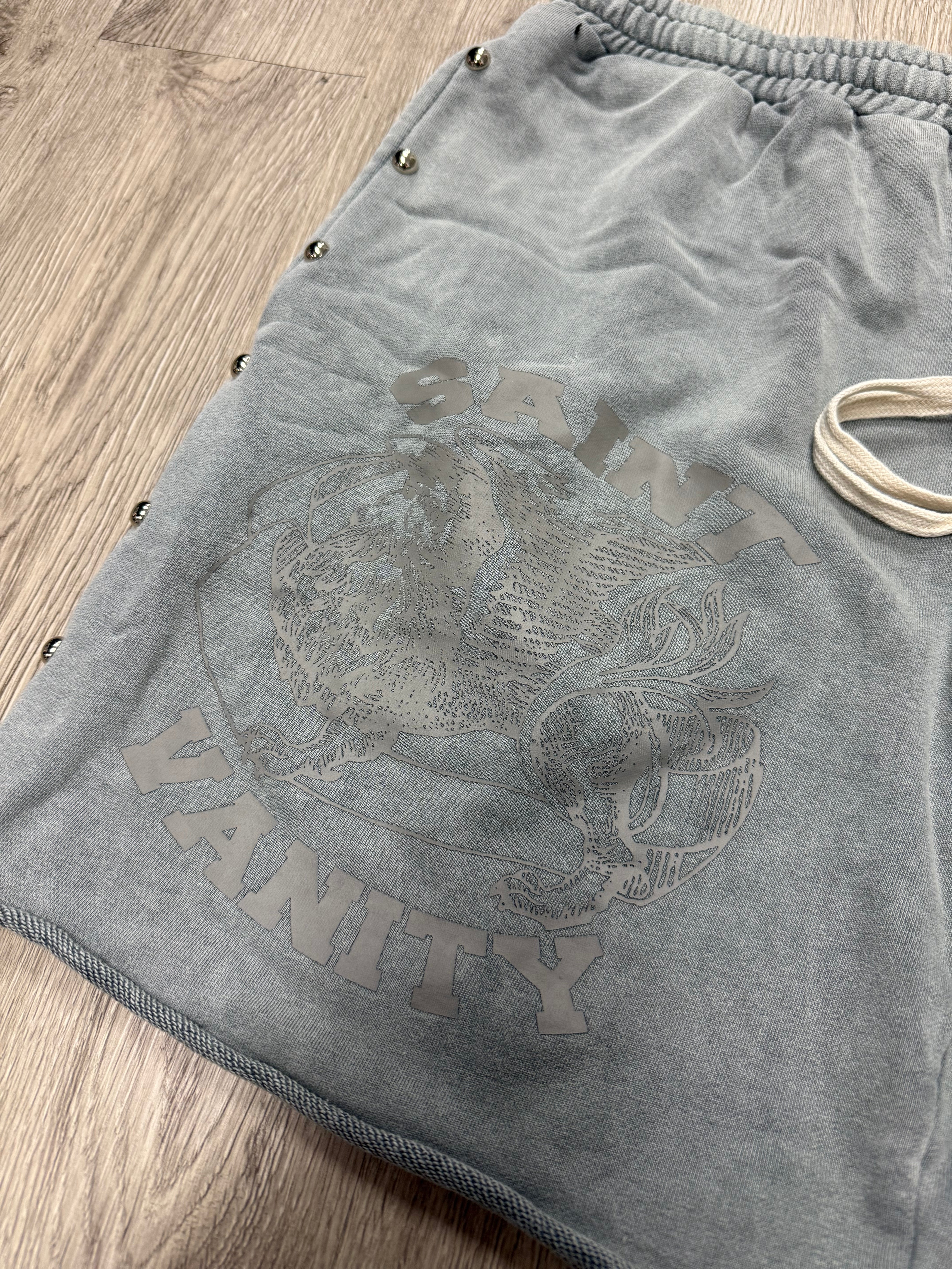 Saint Vanity Terry Cloth Grey Studded Shorts