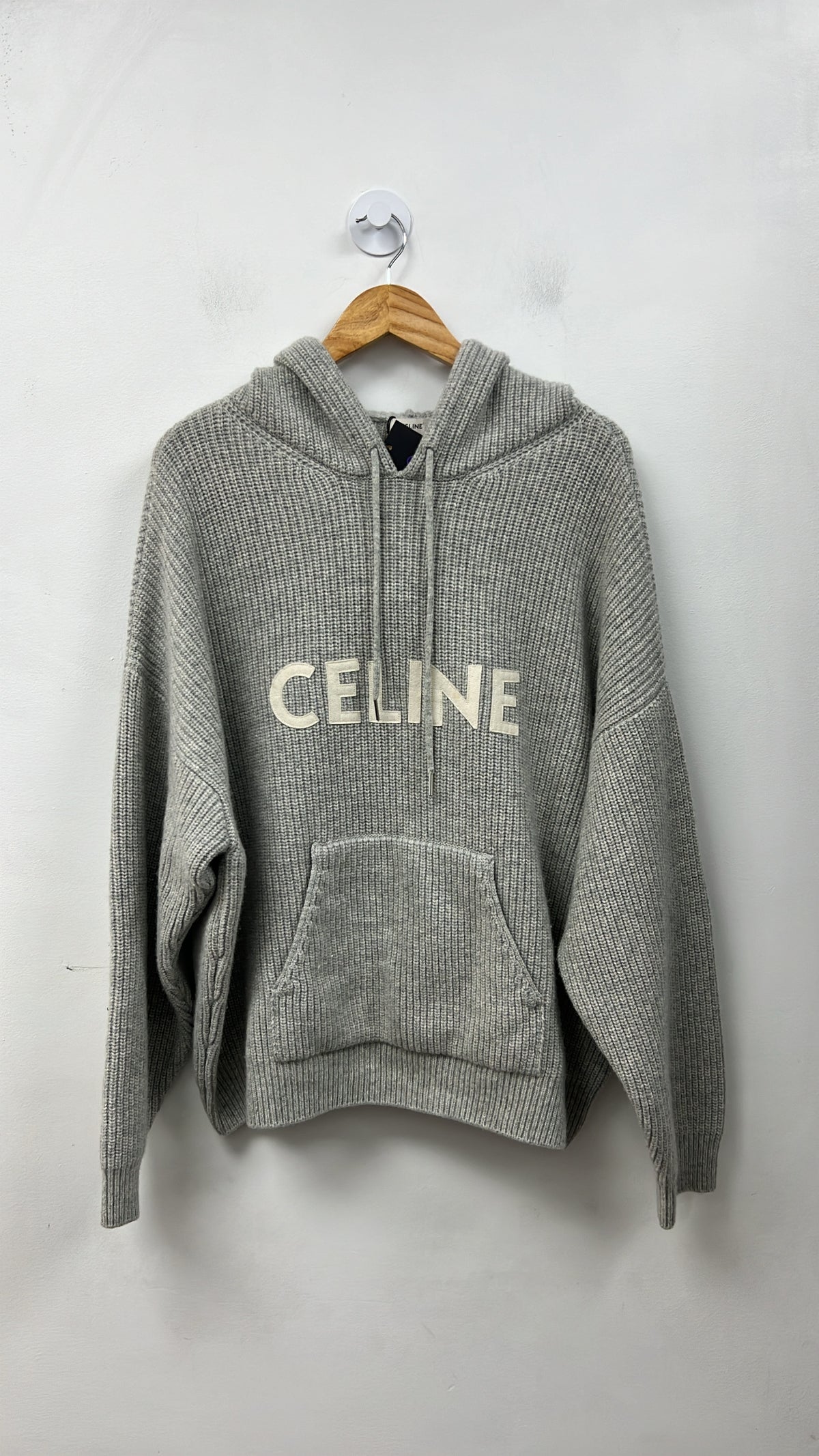 Celine Grey Cashmere Chest Logo Hoodie