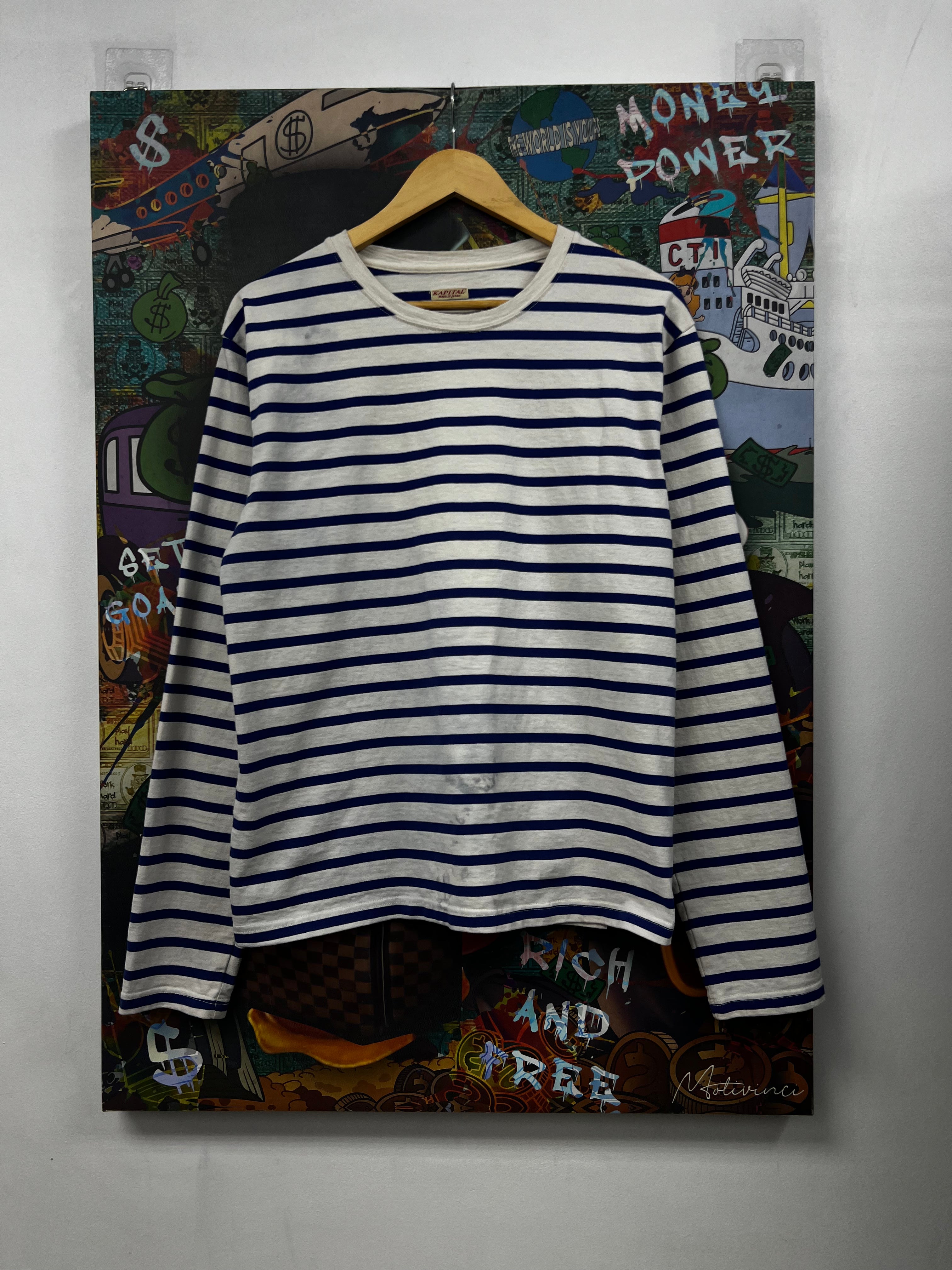 Kapital Navy Striped Smiley Long Sleeve