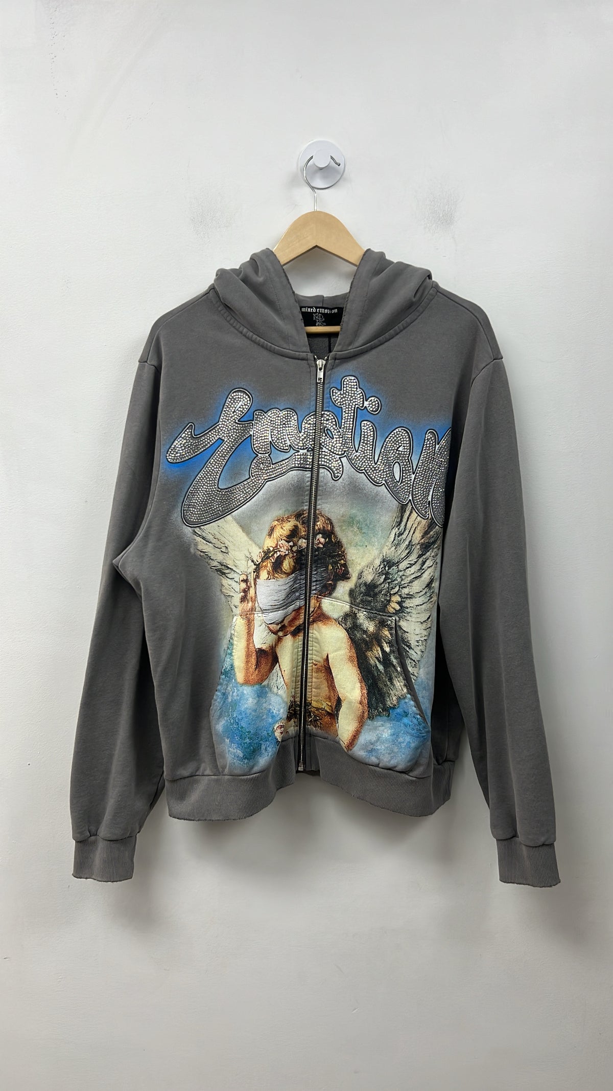 Mixed Emotions Grey Rhinestone Logo Zip Up
