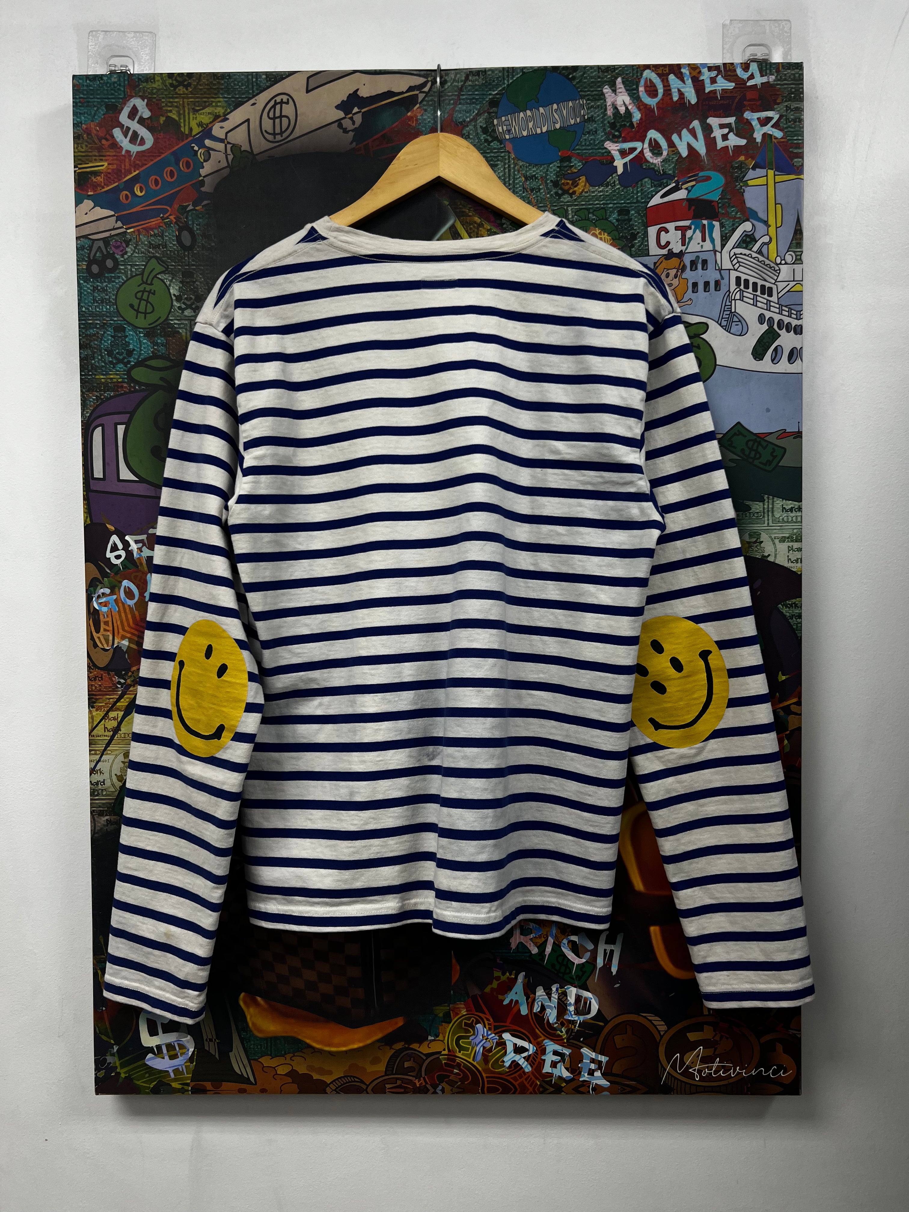 Kapital Navy Striped Smiley Long Sleeve