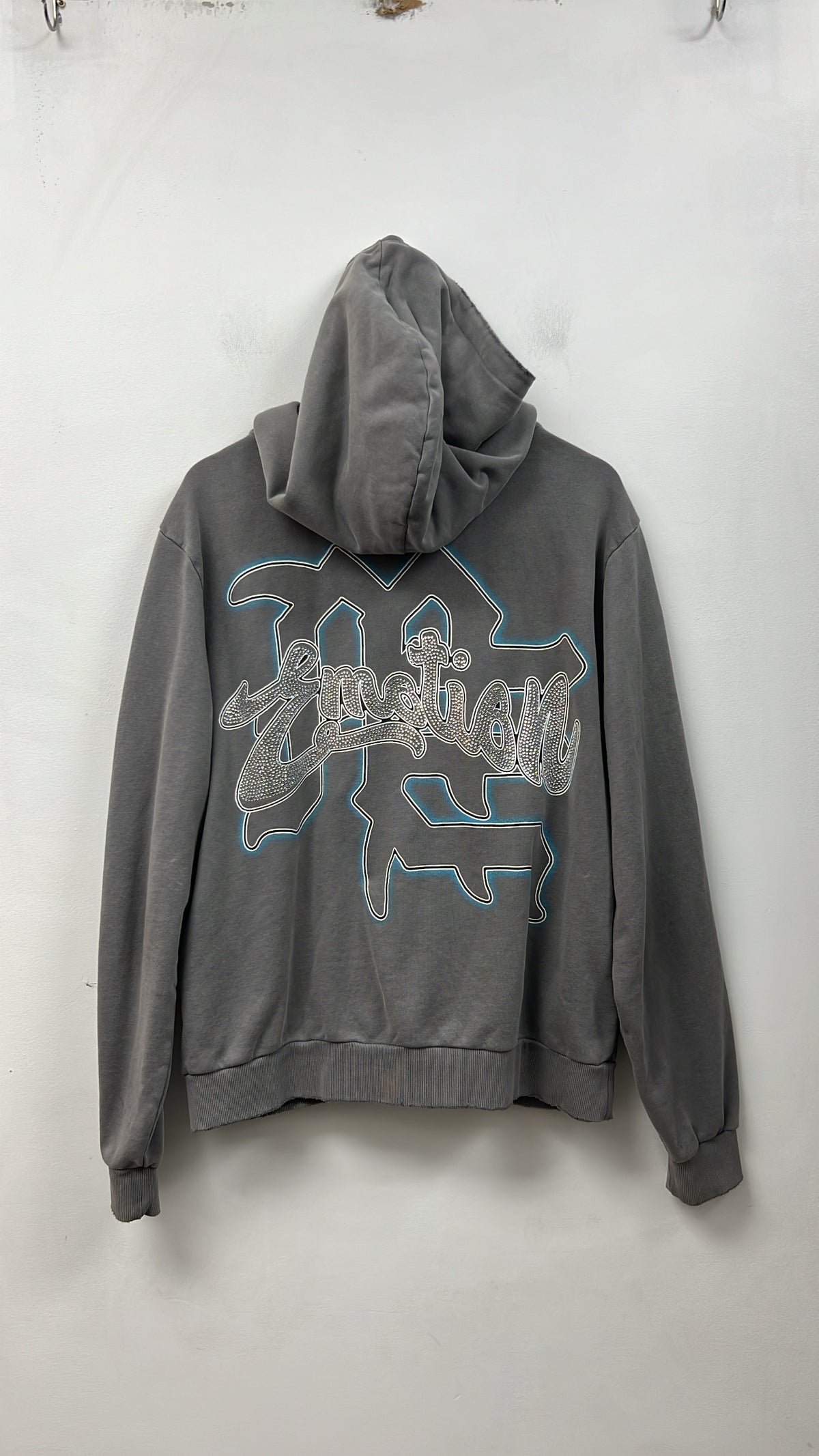Mixed Emotions Grey Rhinestone Logo Zip Up