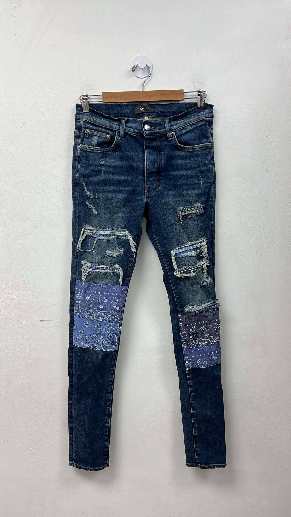 Amiri Deep Classic Blue Paisley Patchwork Jeans