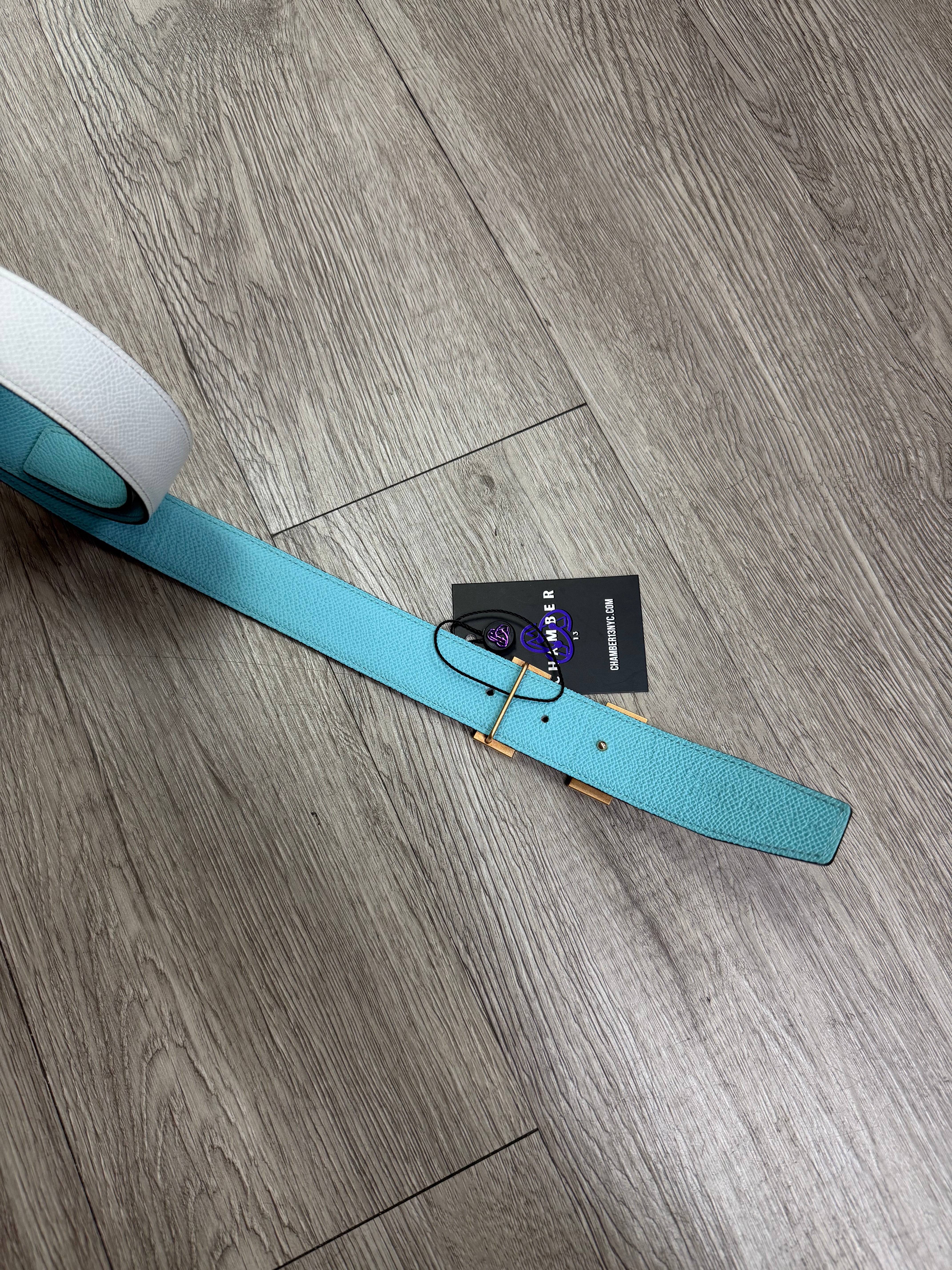 Hermes White Baby Blue Reversible Belt