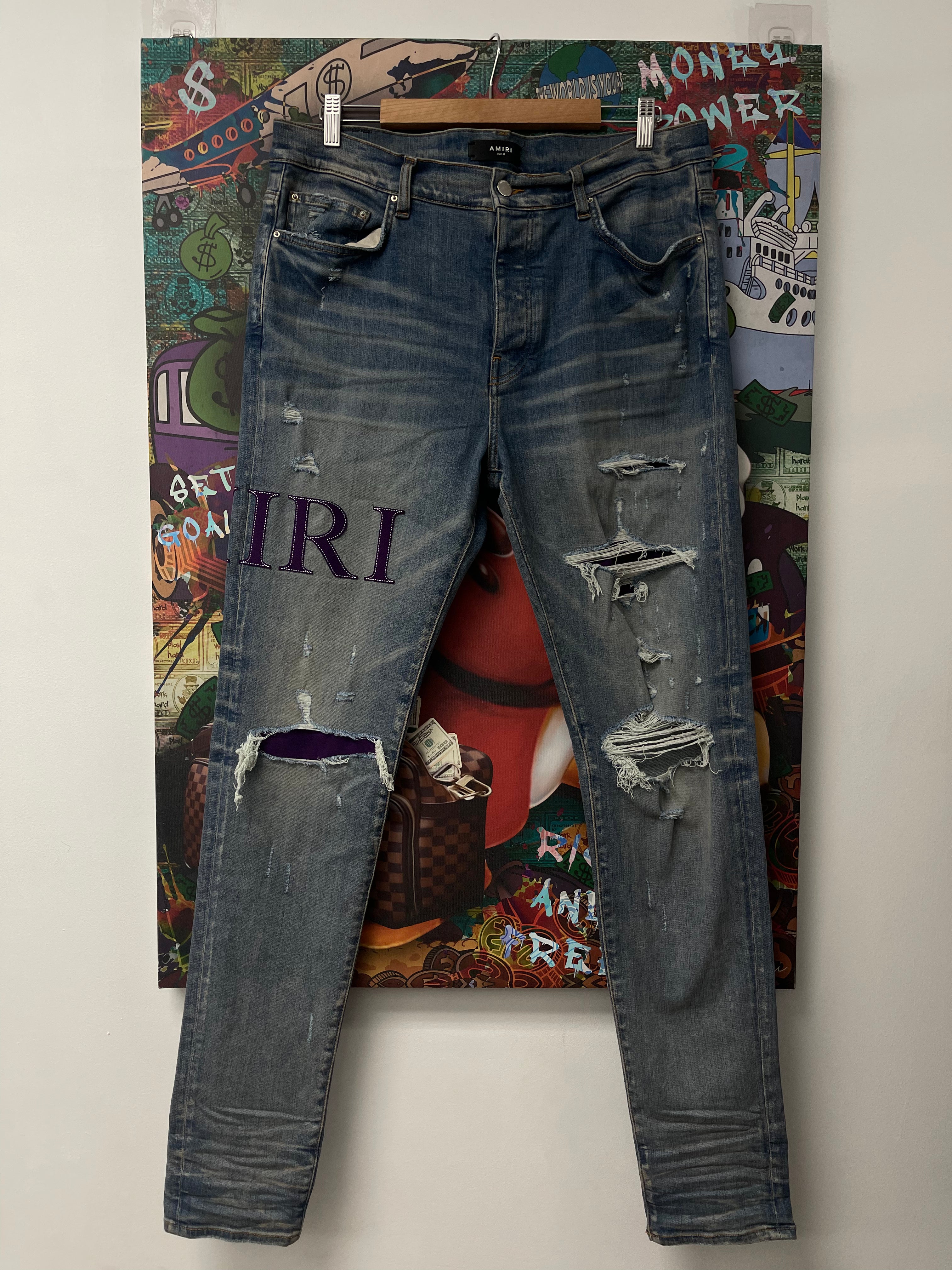Amiri Light Wash Purple Side Logo Jeans Used