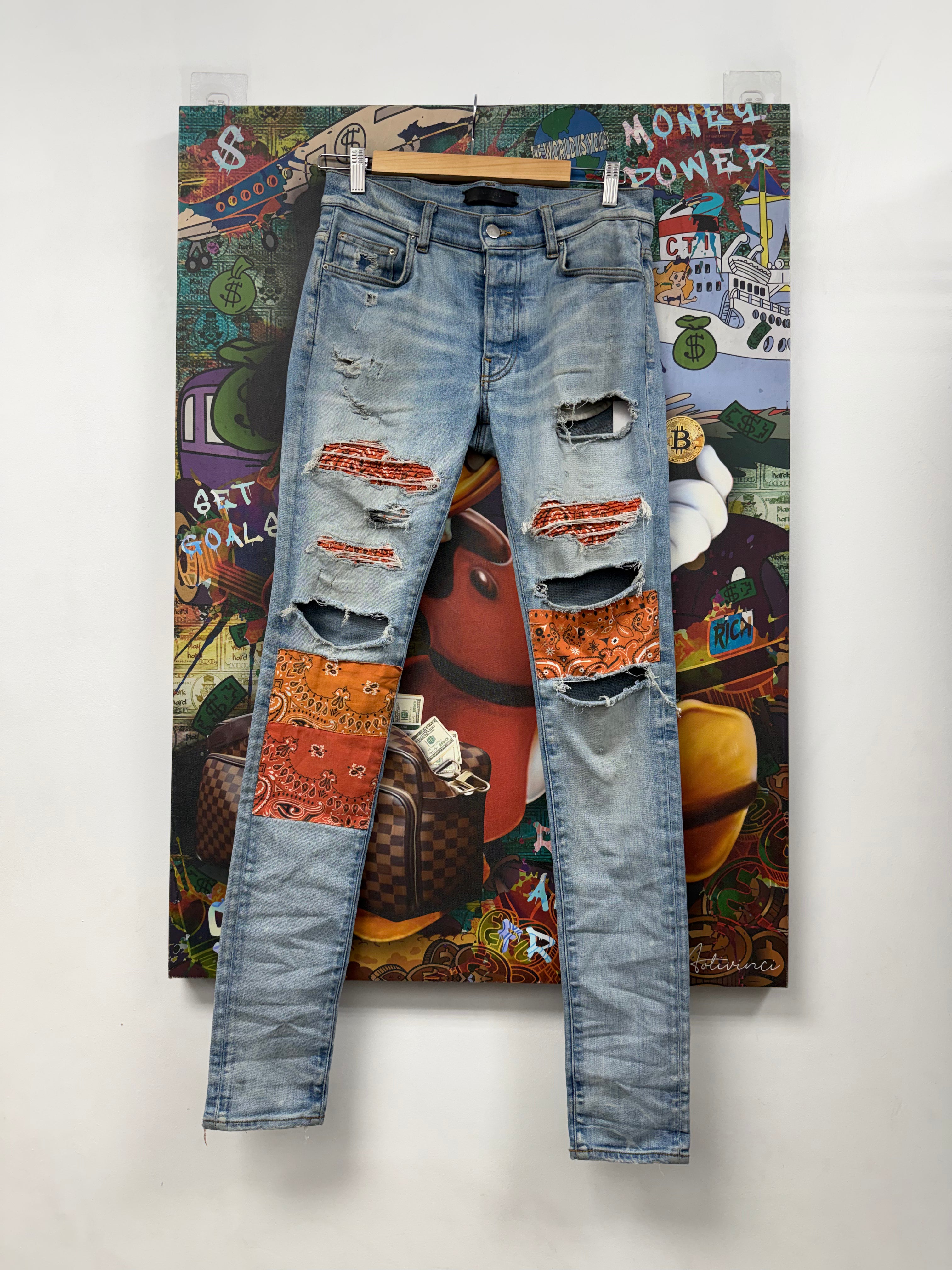 Amiri Light Wash Orange Paisley Jeans
