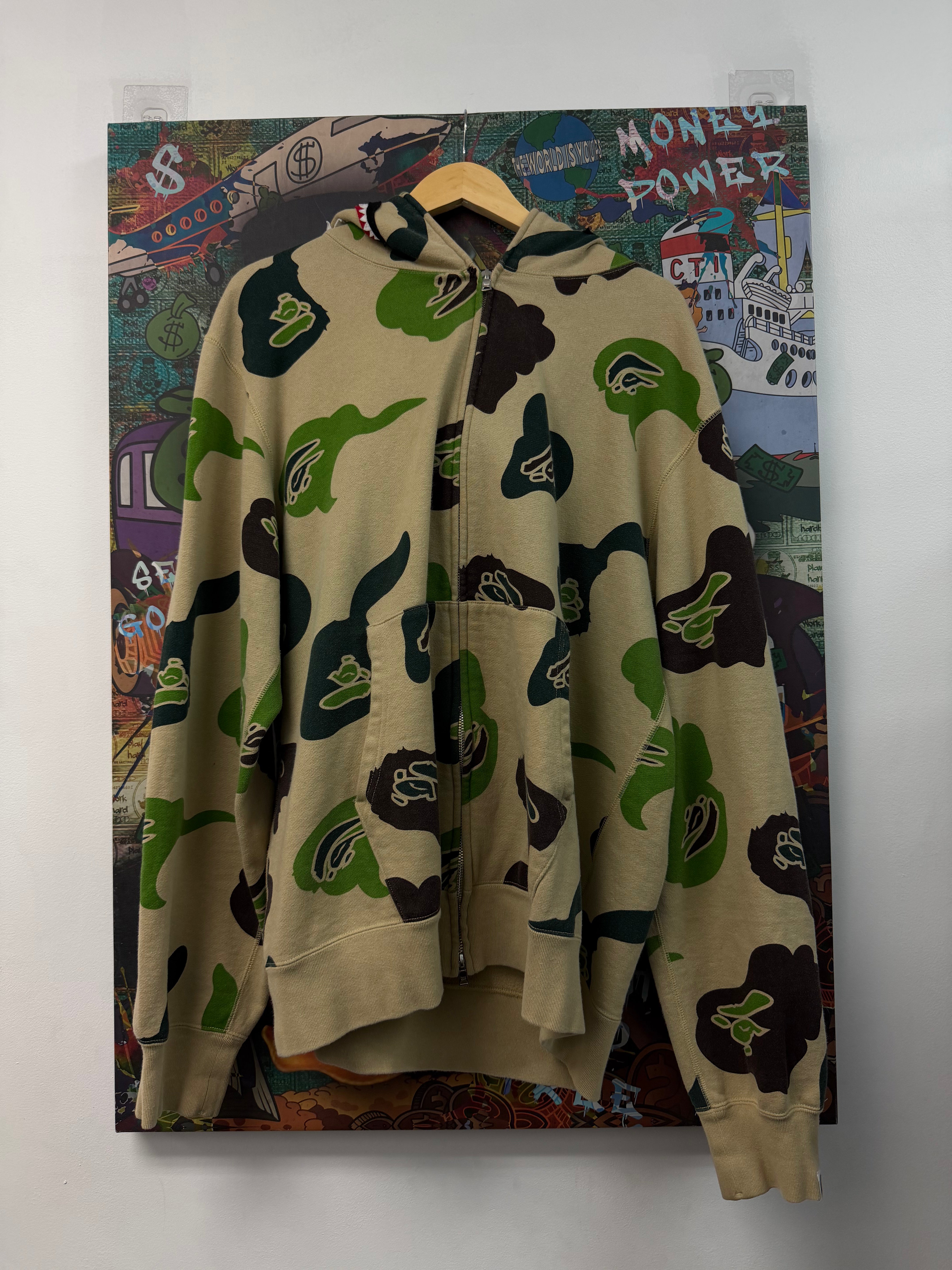 BAPE Beige Shark Zip Up Hoodie