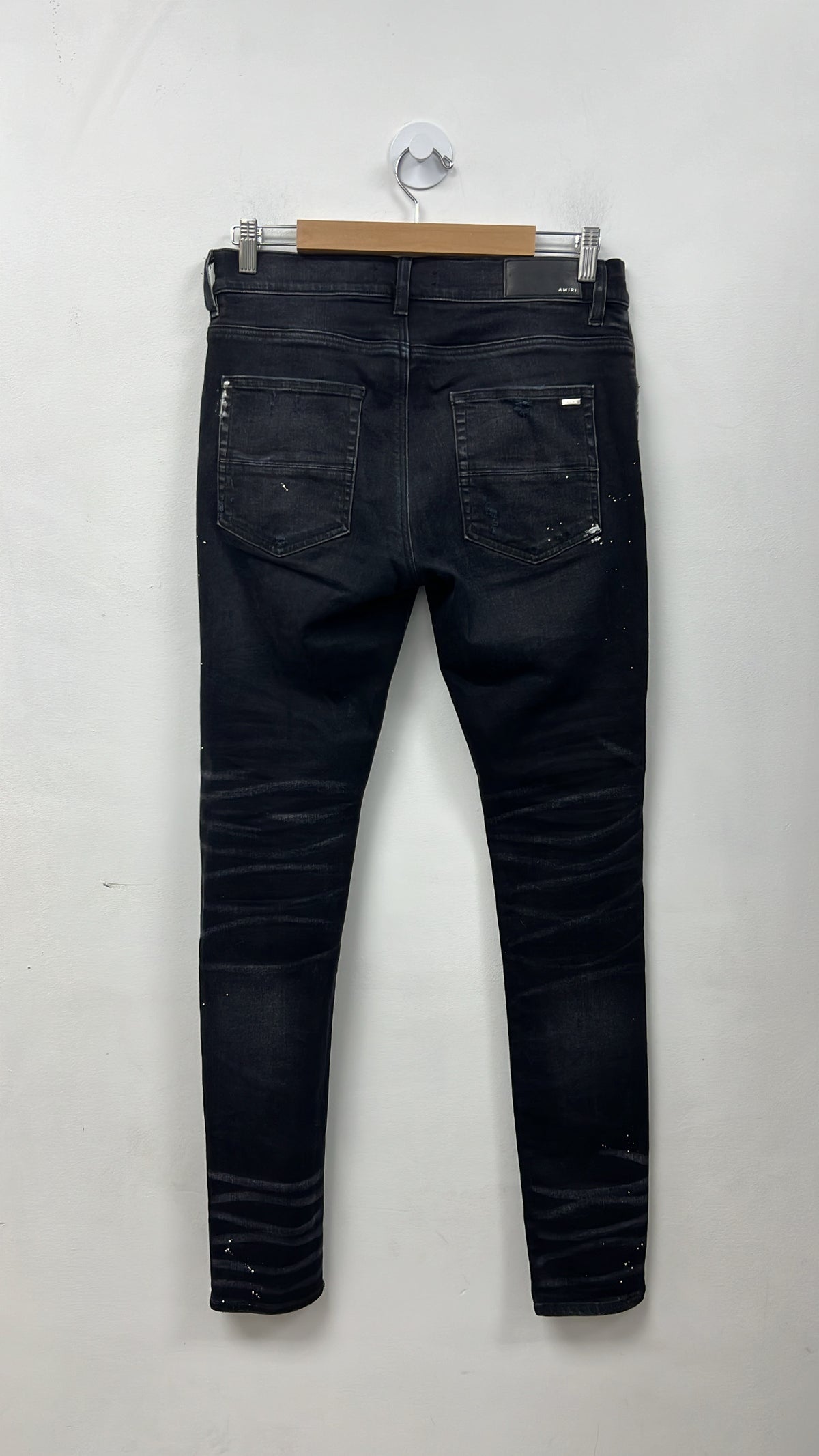 Amiri MX1 Black Wash Brown Plaid Patch Jeans
