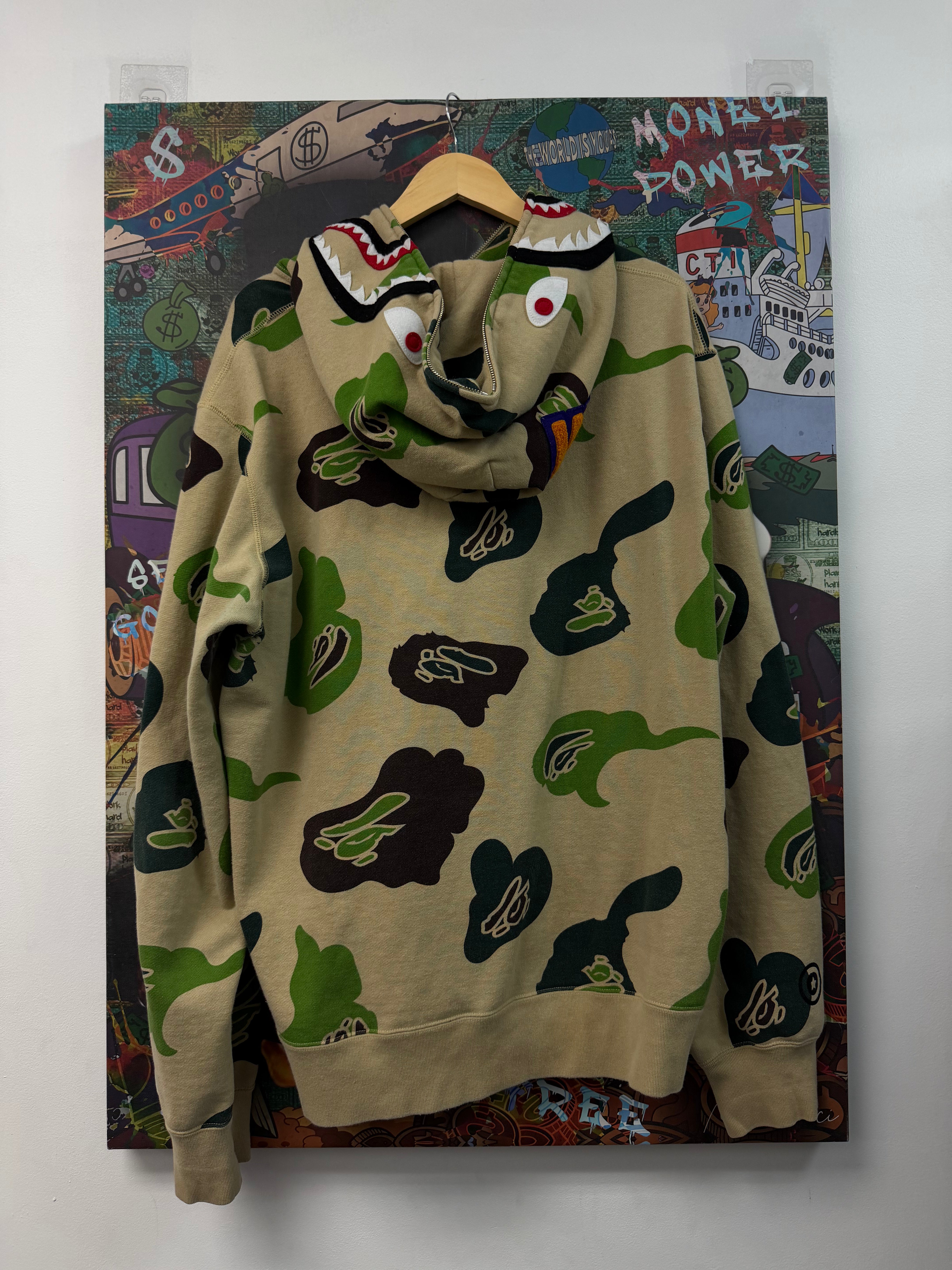 BAPE Beige Shark Zip Up Hoodie