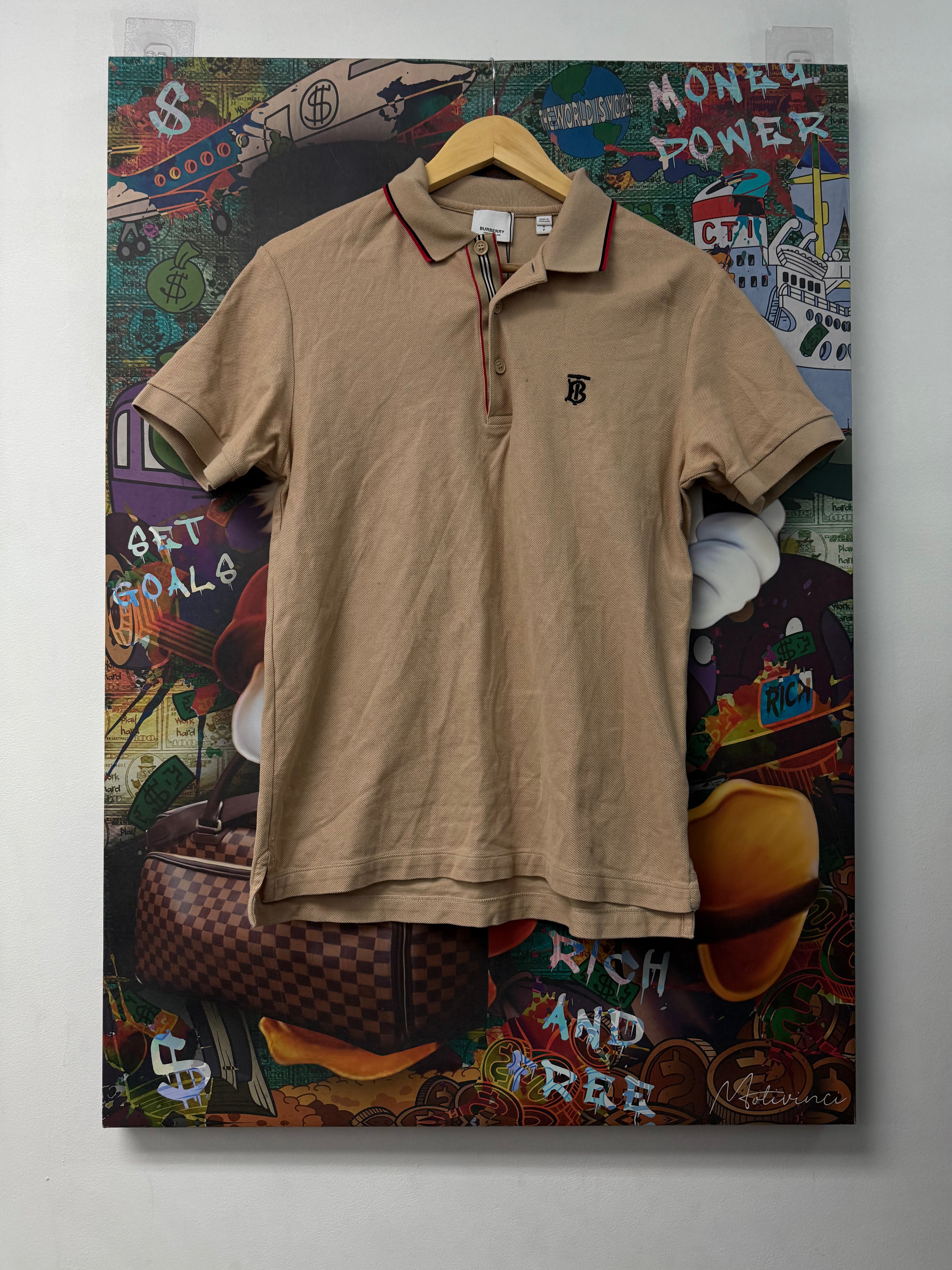 Burberry Tan Collar Stripe Polo