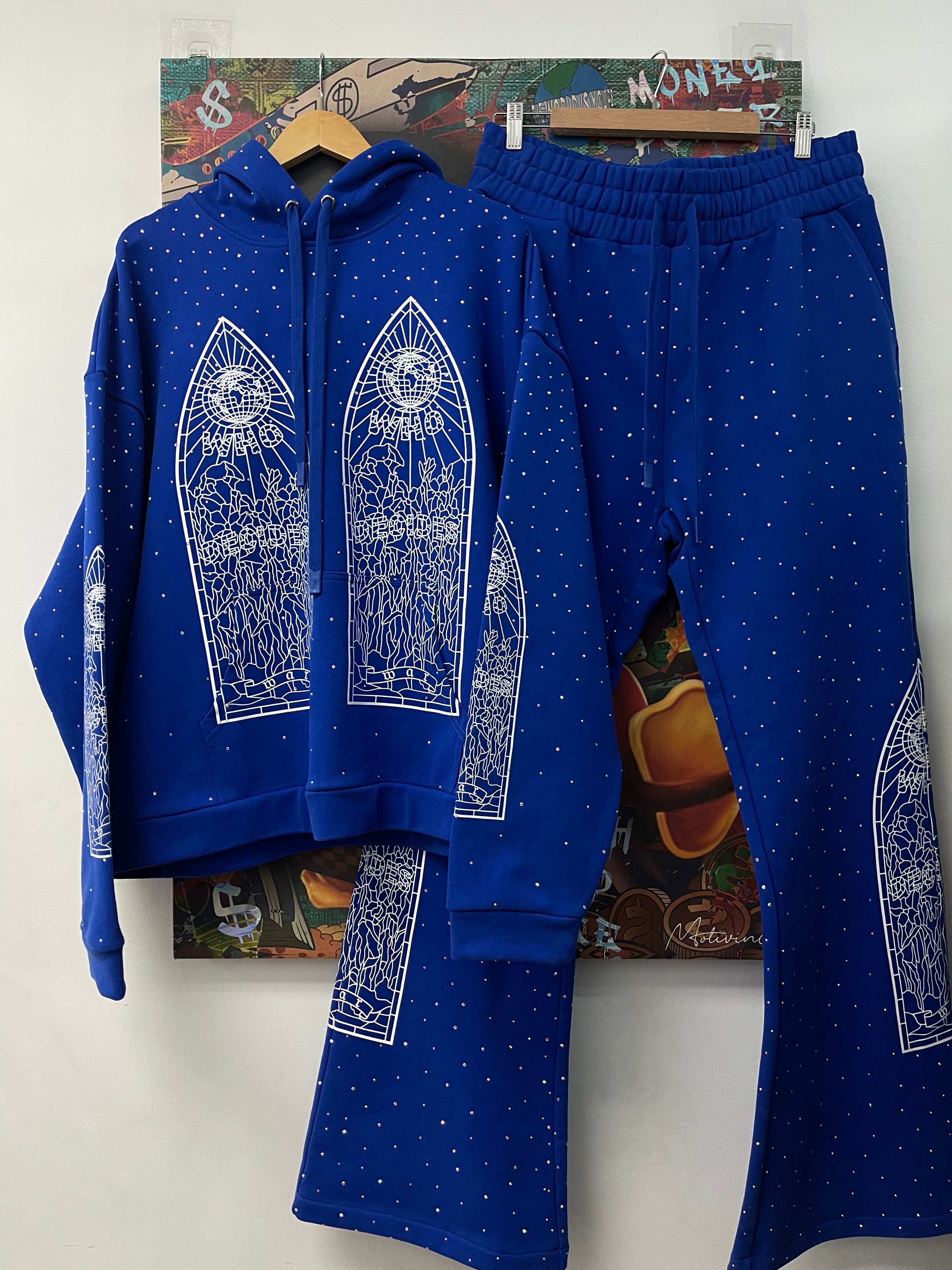 Who Decides War Blue Indigo Rhinestone Sweatsuit