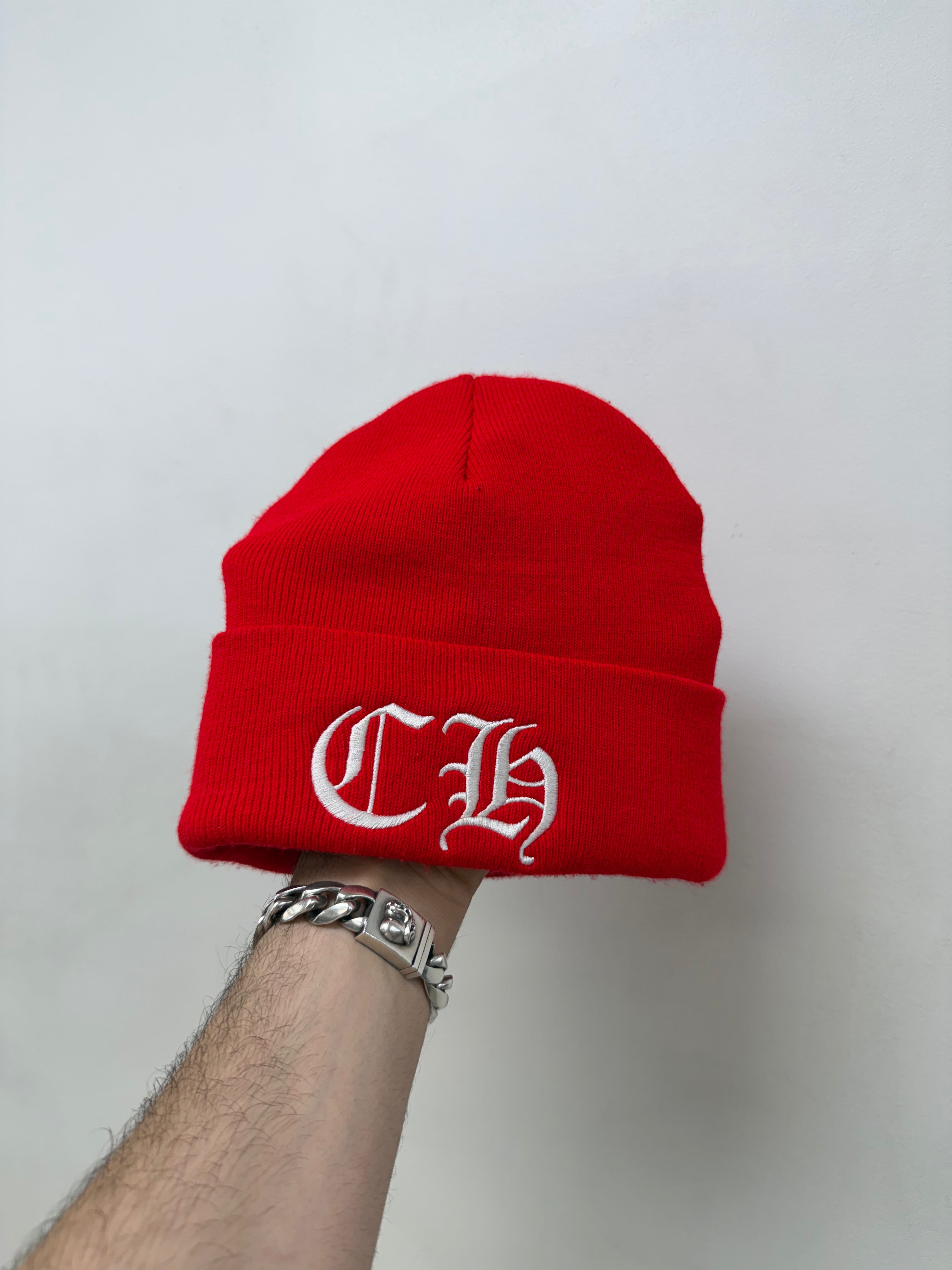 Chrome Hearts Red White CH Logo Beanie
