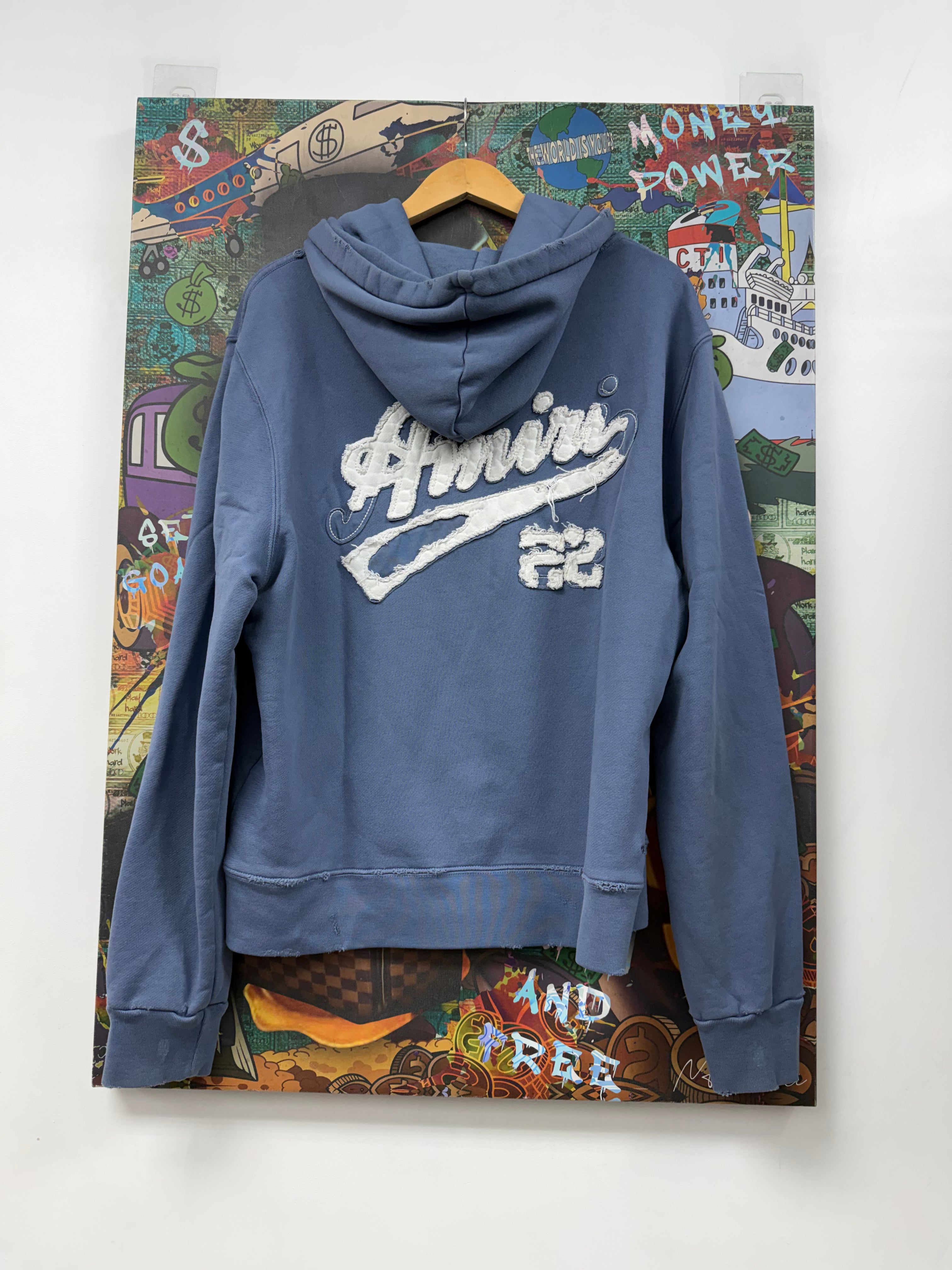 Amiri Blue Cream 22 Logo Hoodie