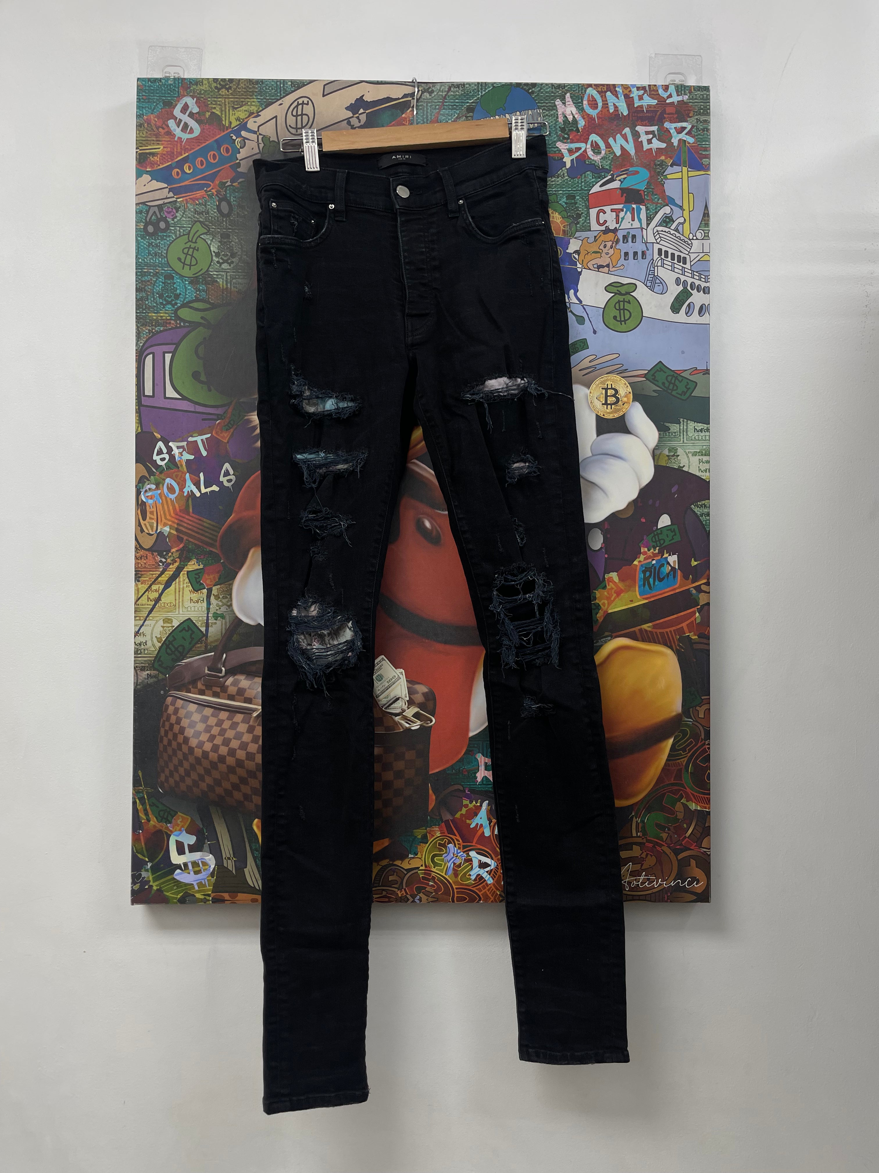 Amiri Black Floral Hawaiian Patchwork Jeans