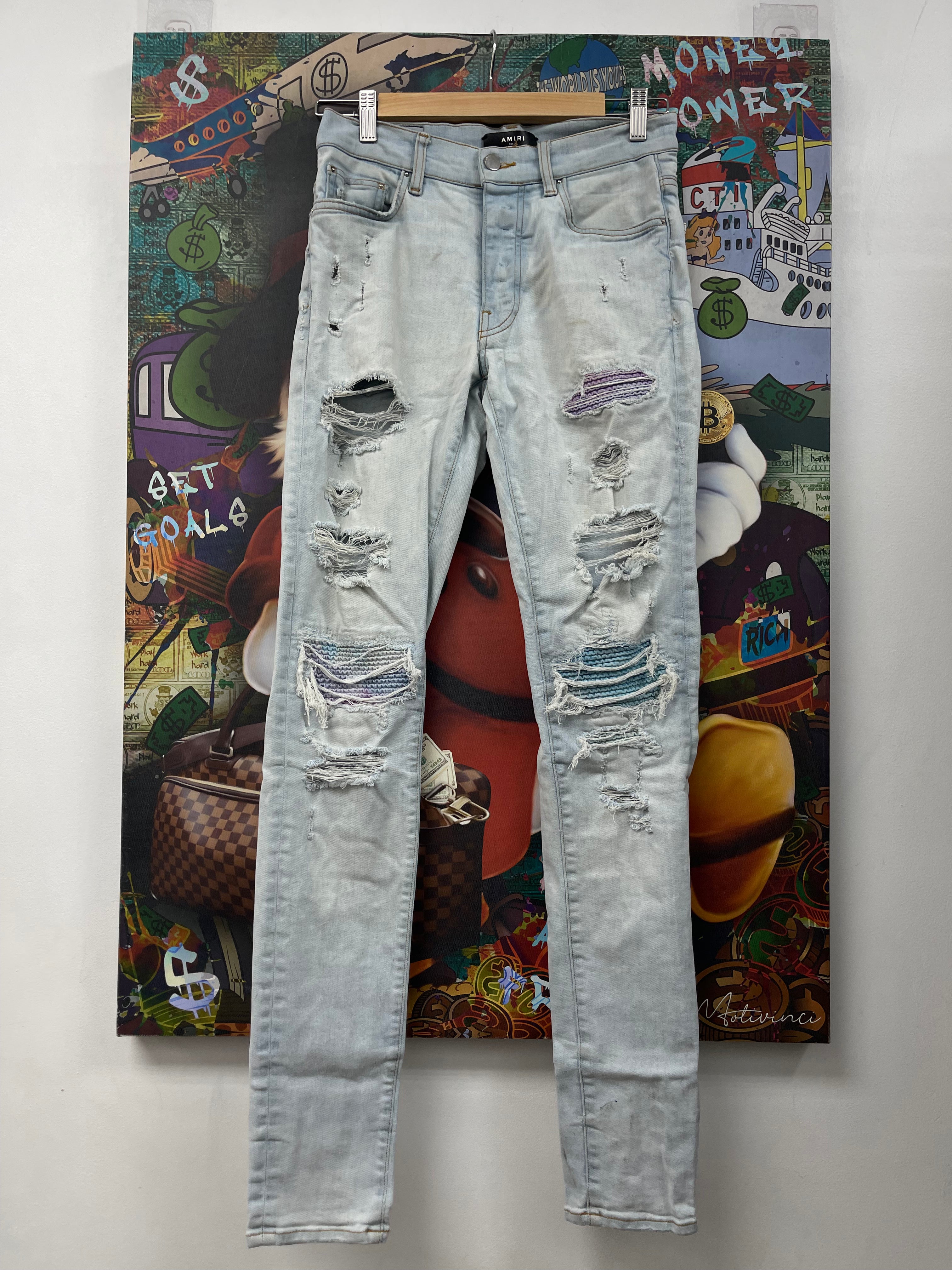 Amiri MX1 Stone Wash Rainbow Multi Patch Jeans
