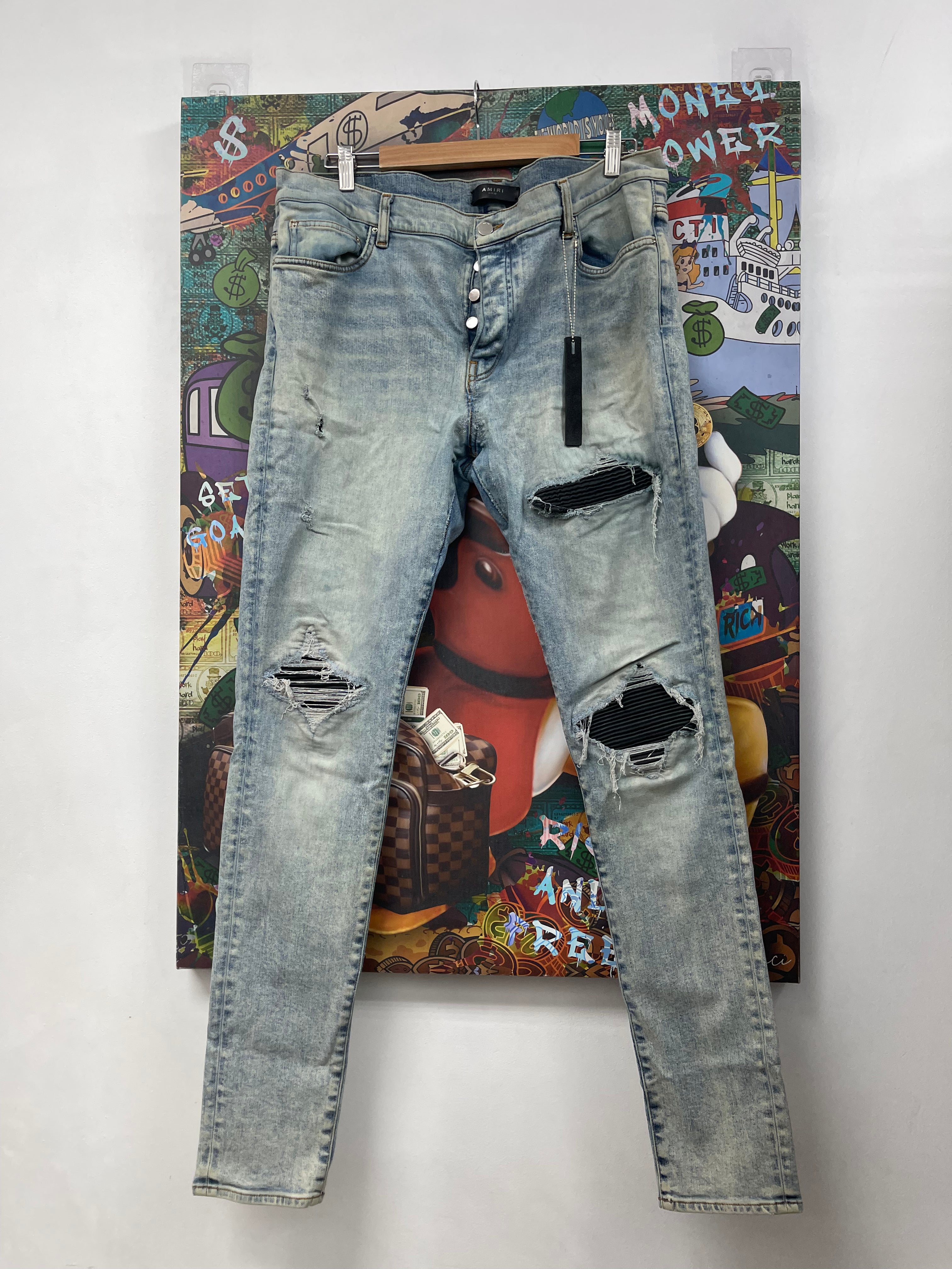 Amiri MX1 Stone Wash Black Patch (Repaired) Jeans