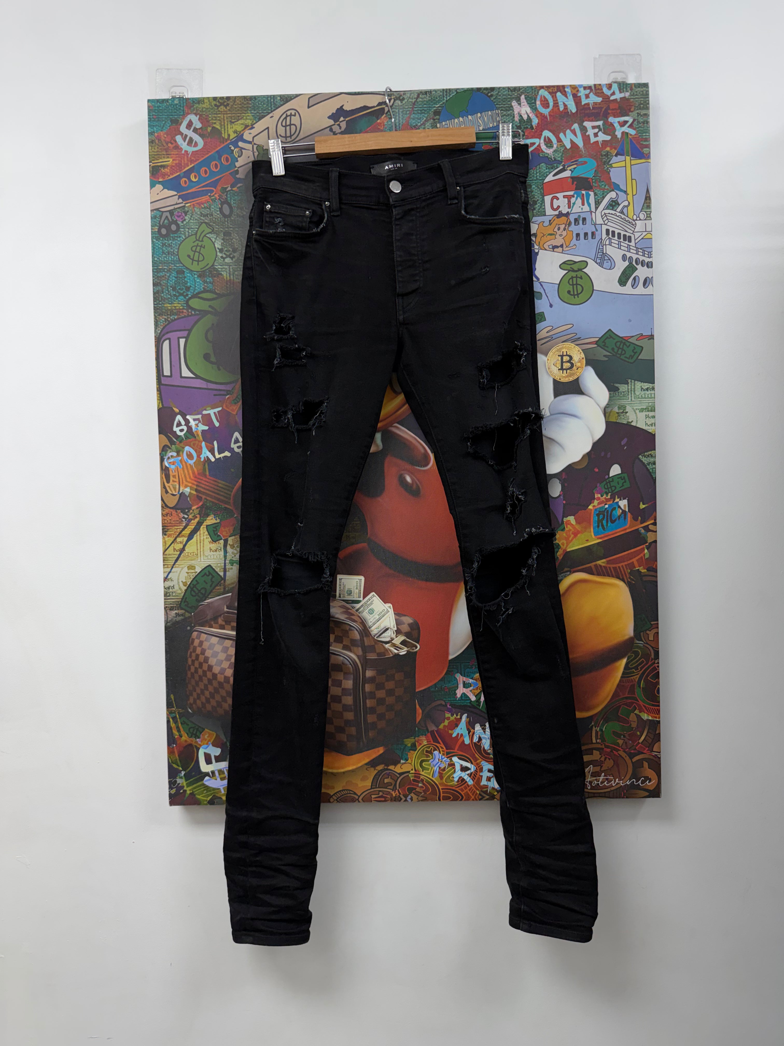 Amiri Black Wash Ripped Plain Thrasher Jeans