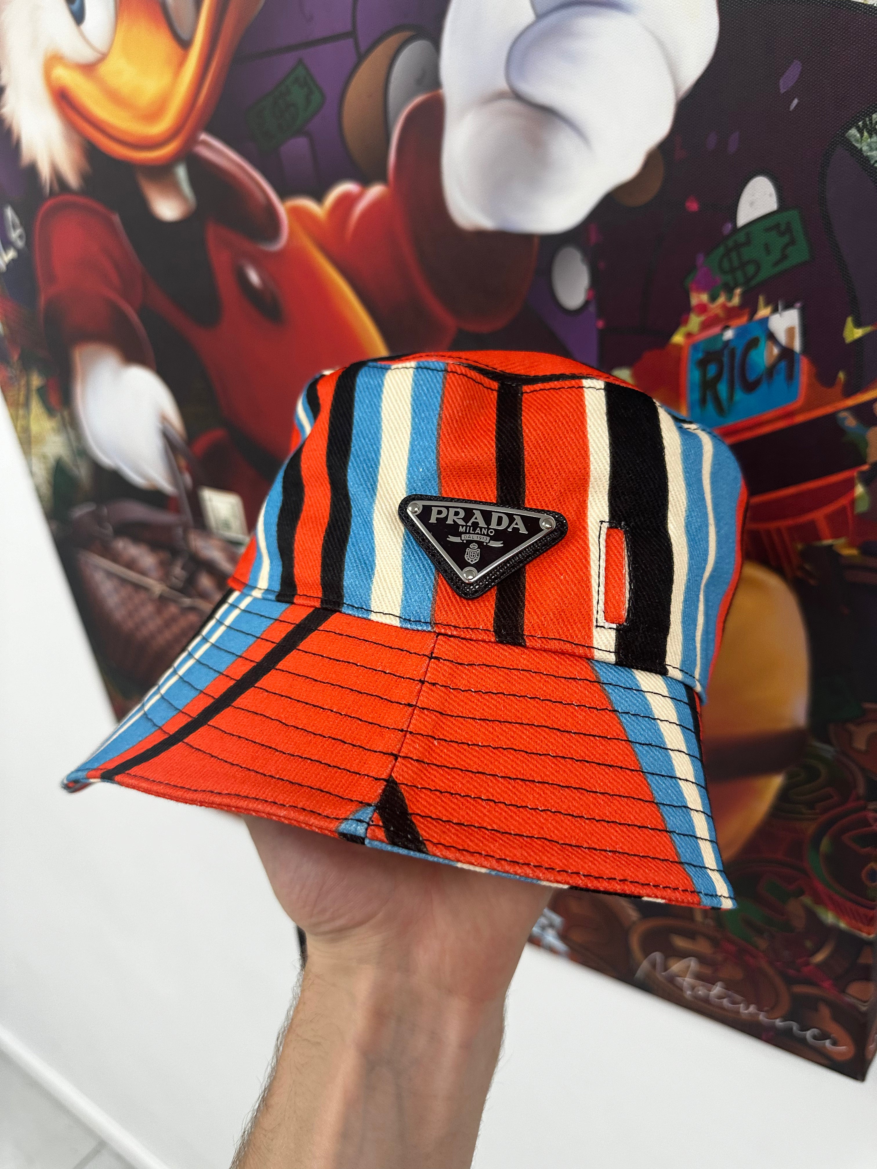 Prada Bucket Hat Orange Multi New Small With Tags