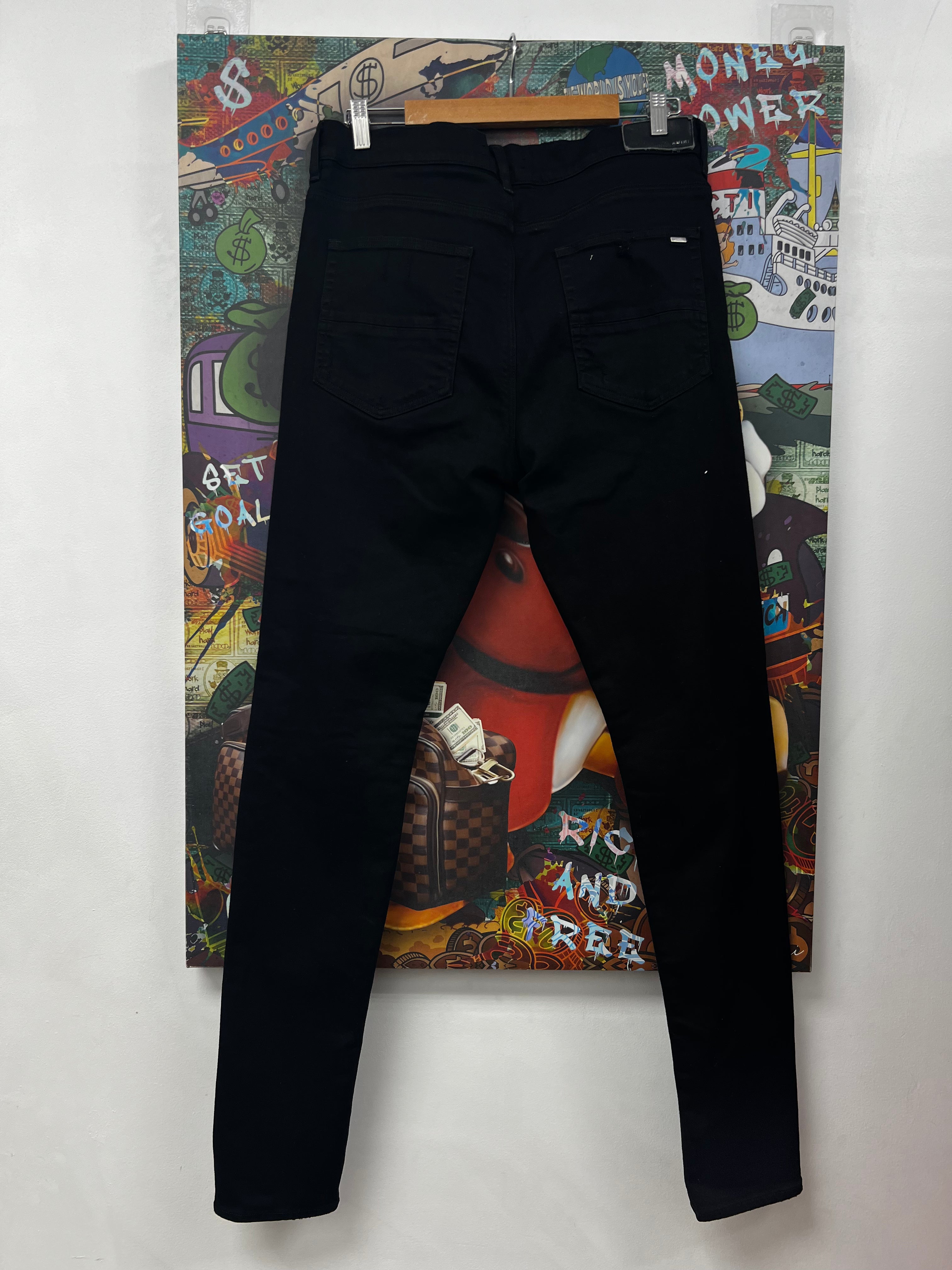 Amiri MX1 Light Wash Black White Paisley Patch Jeans