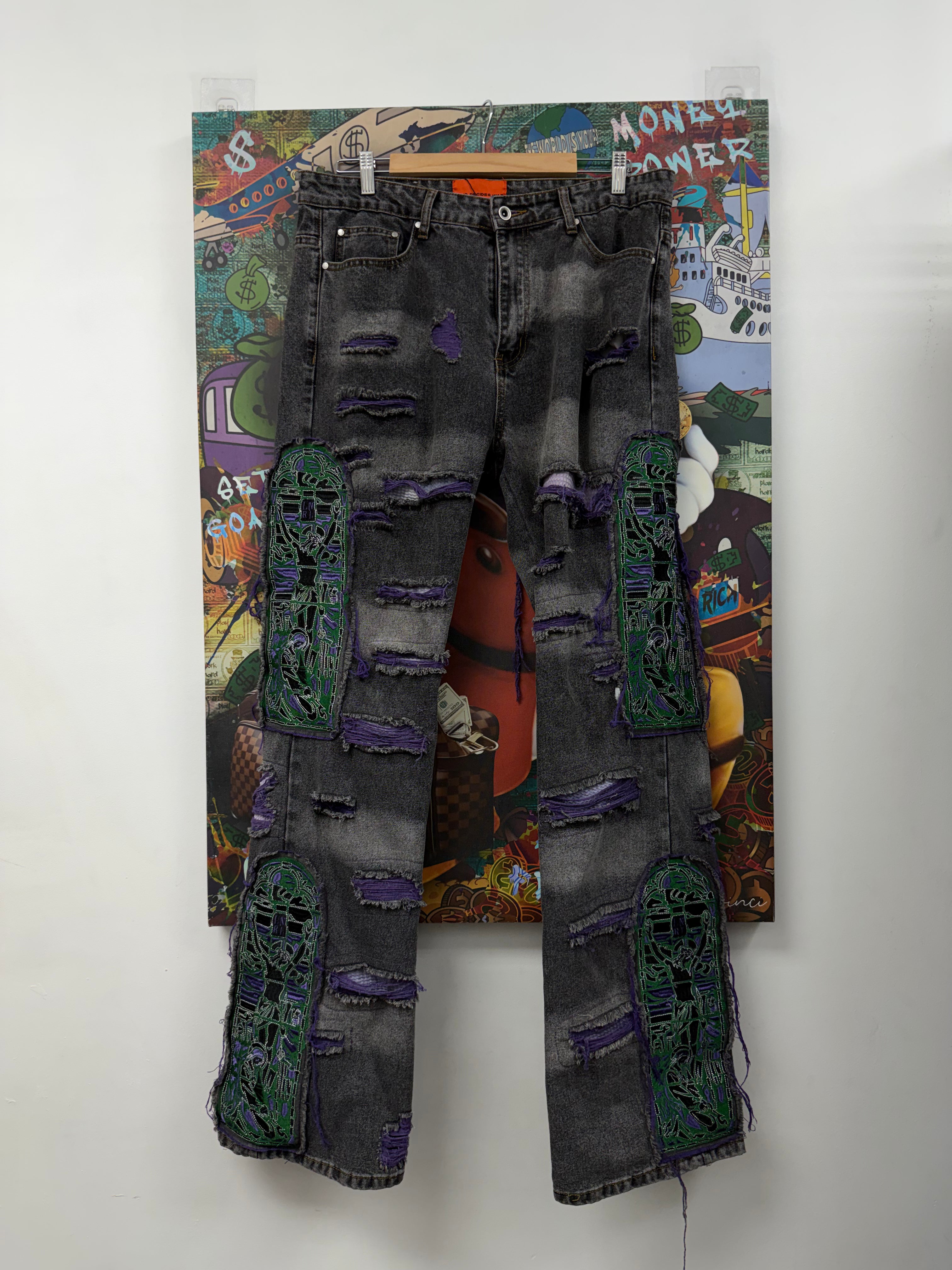 Who Decides War Black Wash Purple Green Jeans