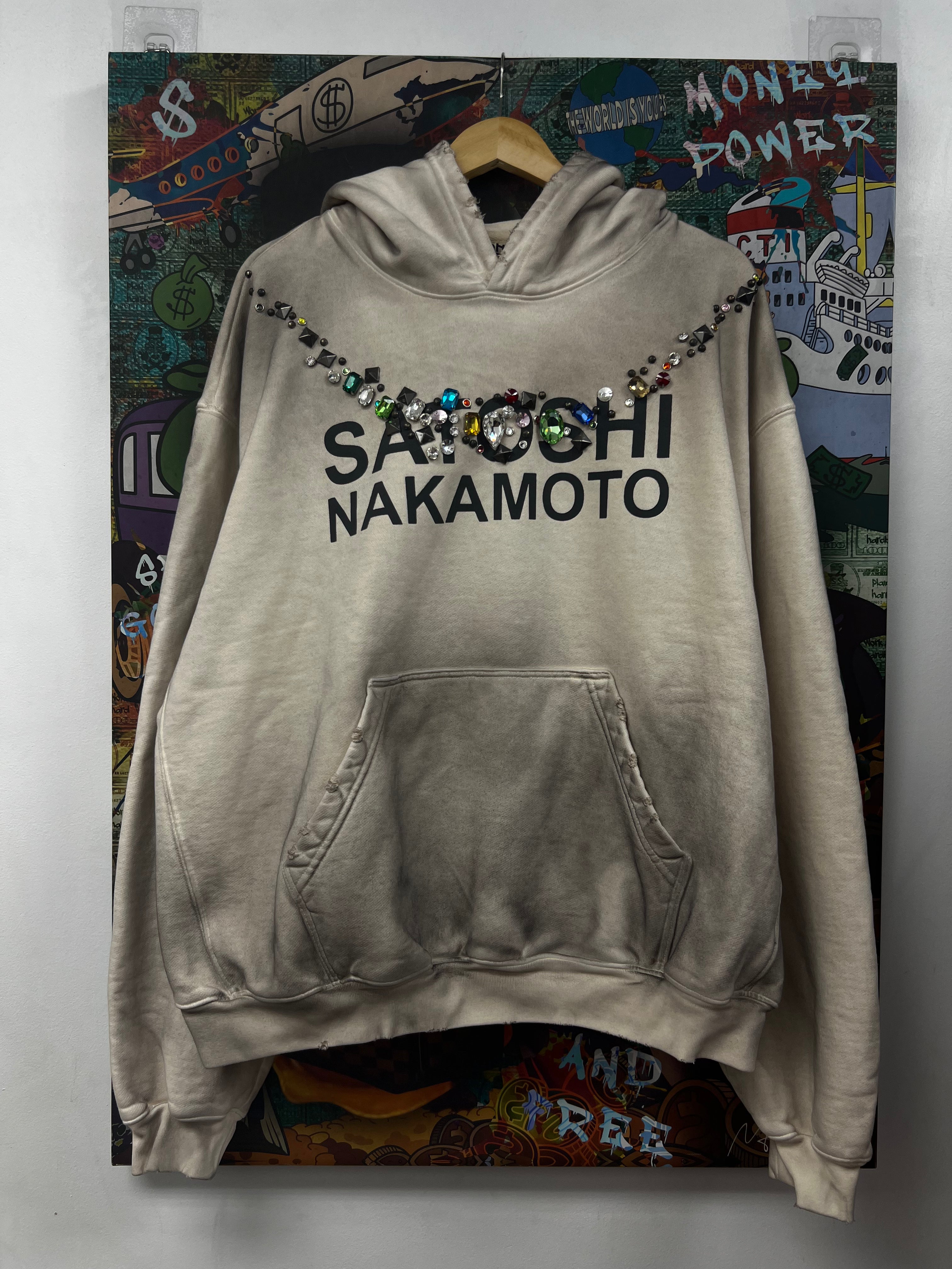 Satoshi Nakamoto Cream Necklace Studded Hoodie