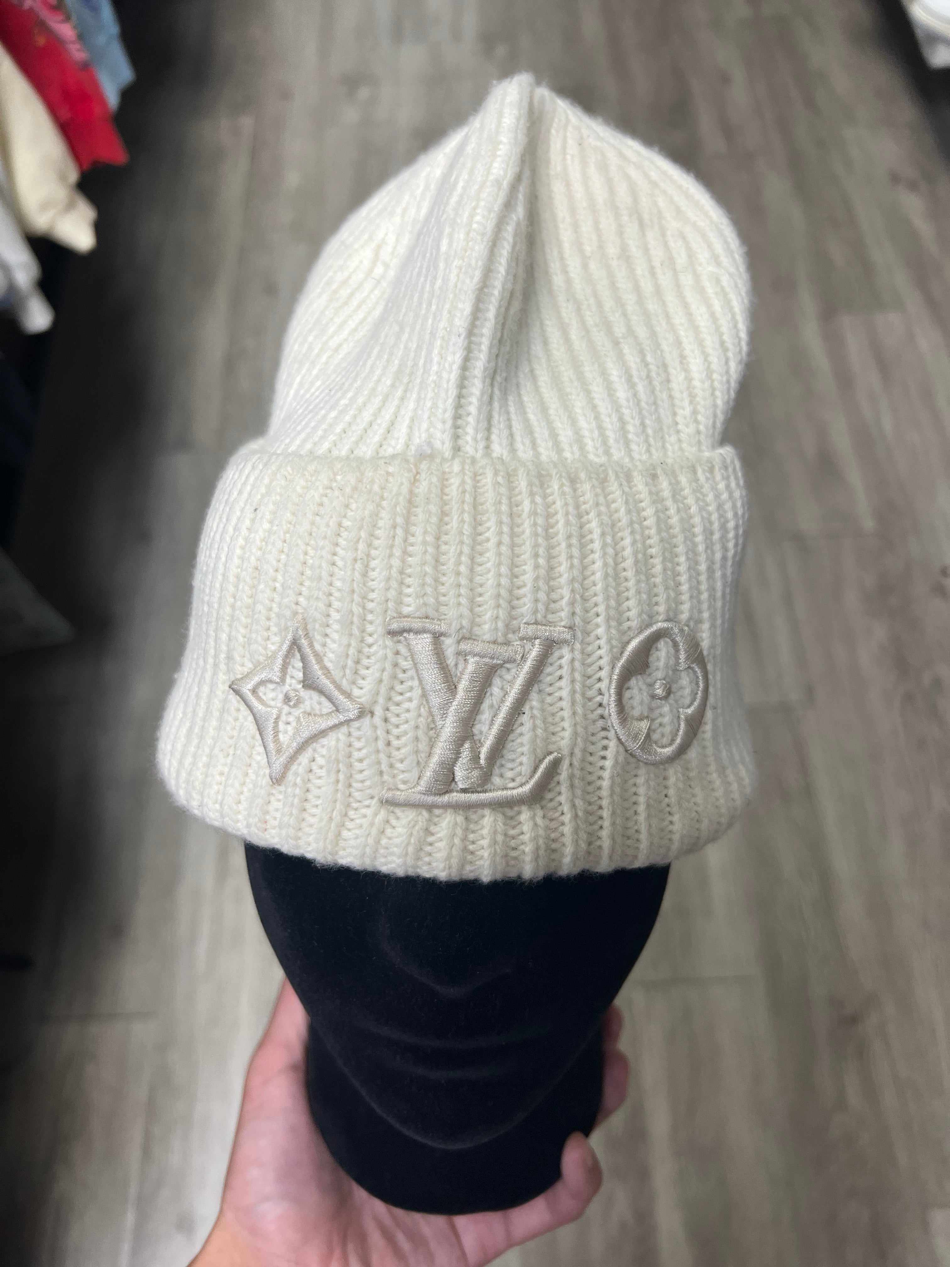 Louis Vuitton Cream Dual Logo Beanie
