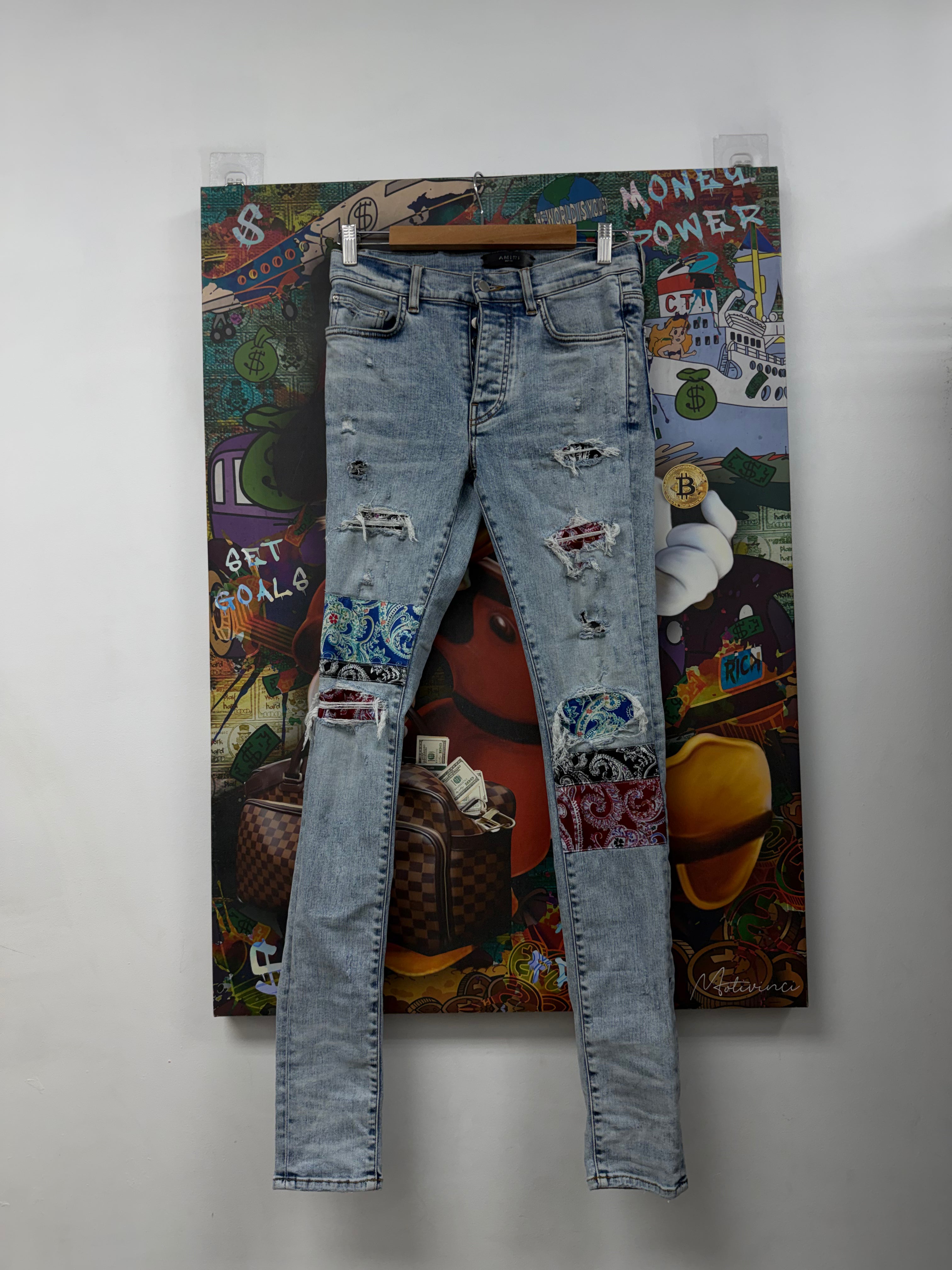 Amiri Stone Wash Pajama Paisley Patchwork Jeans