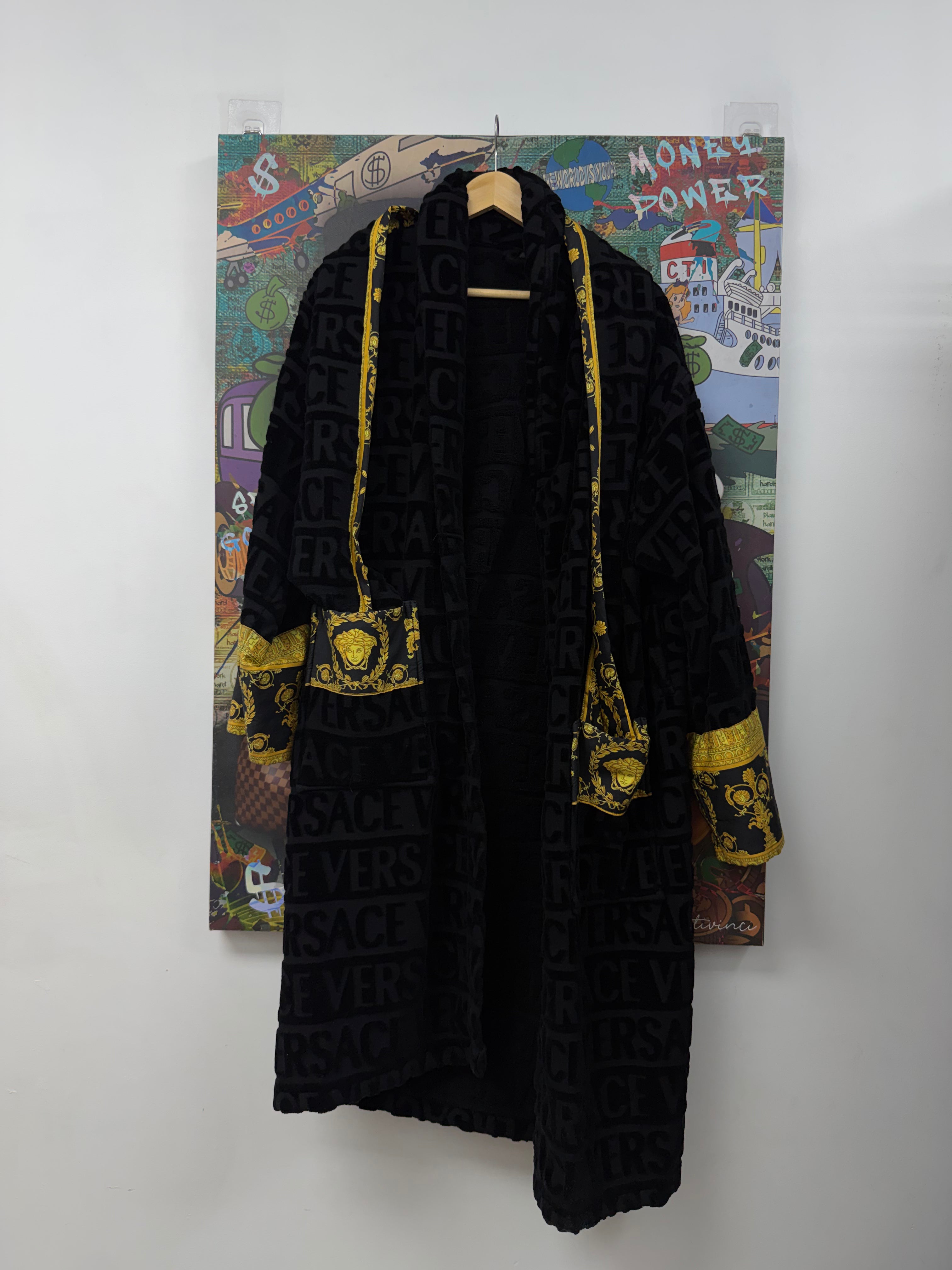 Versace Black Gold Monogram Robe Accessories