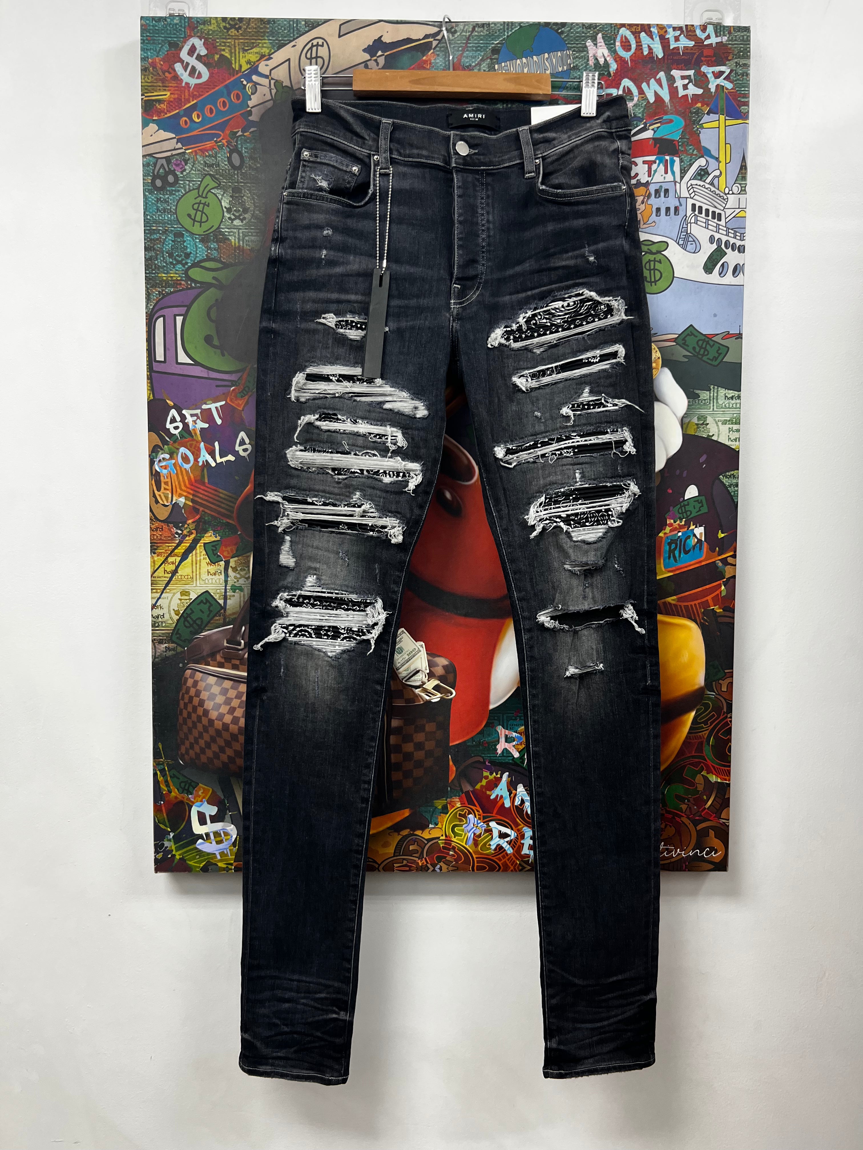 Amiri Grey Bandana Thrasher Paisley Patch Jeans
