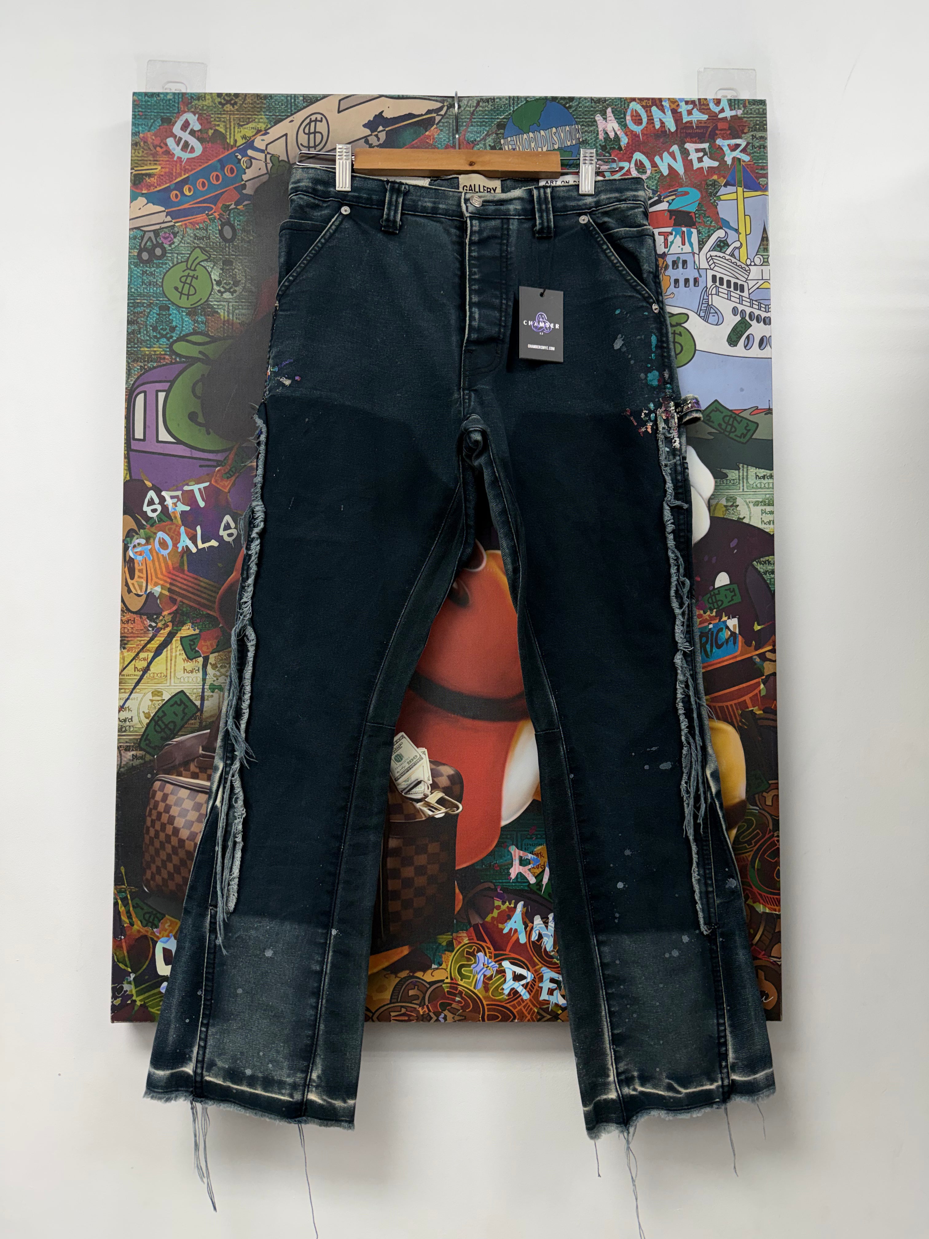 Gallery Dept Navy Splatter Flared Replacement Jeans